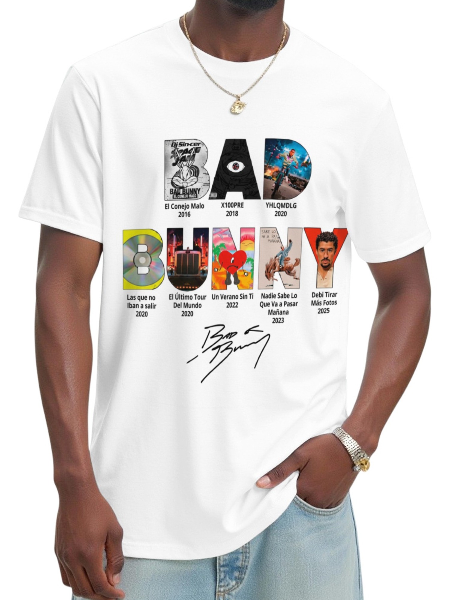 Bad Bunny Discography Graphic T-Shirt - Album History Timeline Tee for Fans