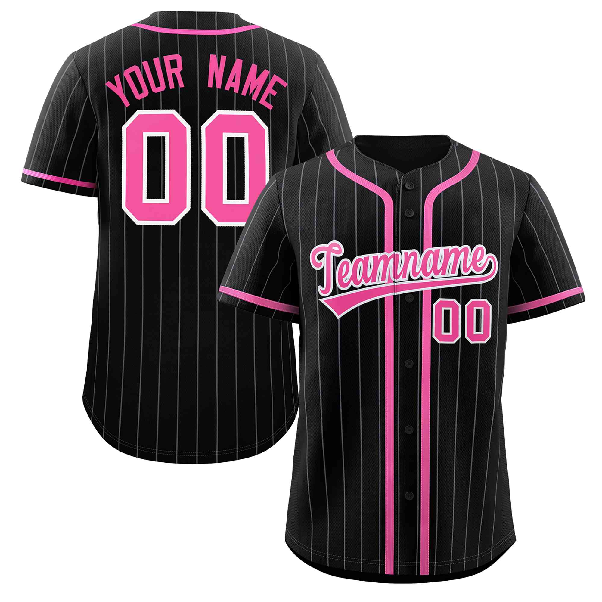 Custom Black Pink-Light Gray Stripe Fashion Design Full Button Authentic Baseball Jersey-Supvirevo