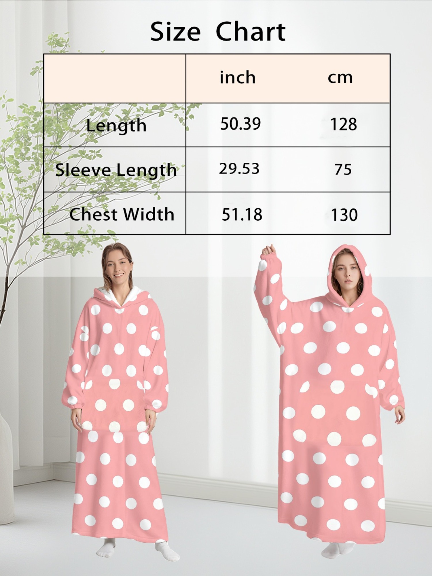Women's Retro White Polka Dot Printed Flannel Hooded Nightgown - Soft Cozy TV Robe (9 Colors: Pink/Dusty Blue/Light Blue/Pale Blue/Burgundy/Magenta/Green/Grey/Navy)