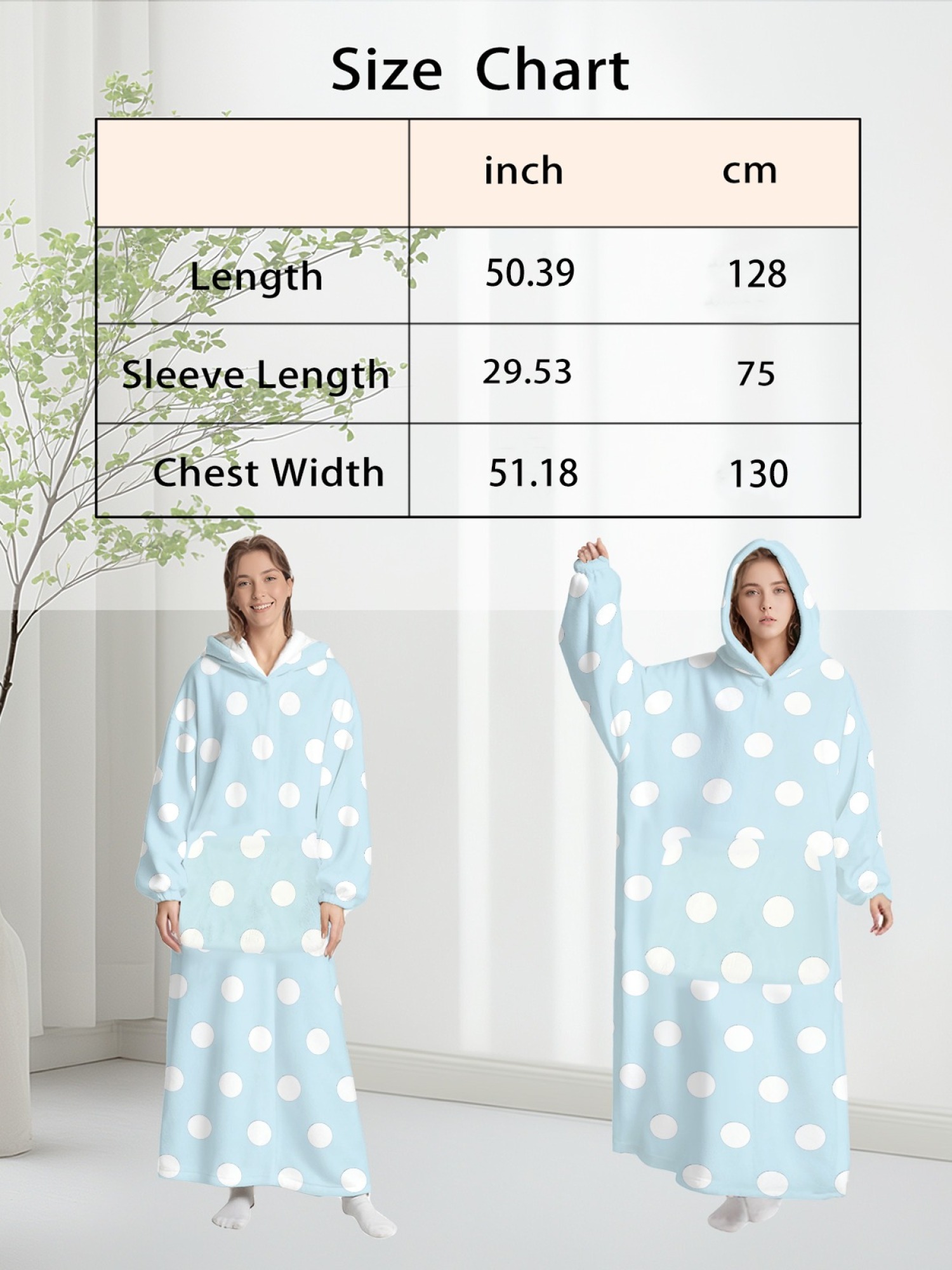 Women's Retro White Polka Dot Printed Flannel Hooded Nightgown - Soft Cozy TV Robe (9 Colors: Pink/Dusty Blue/Light Blue/Pale Blue/Burgundy/Magenta/Green/Grey/Navy)