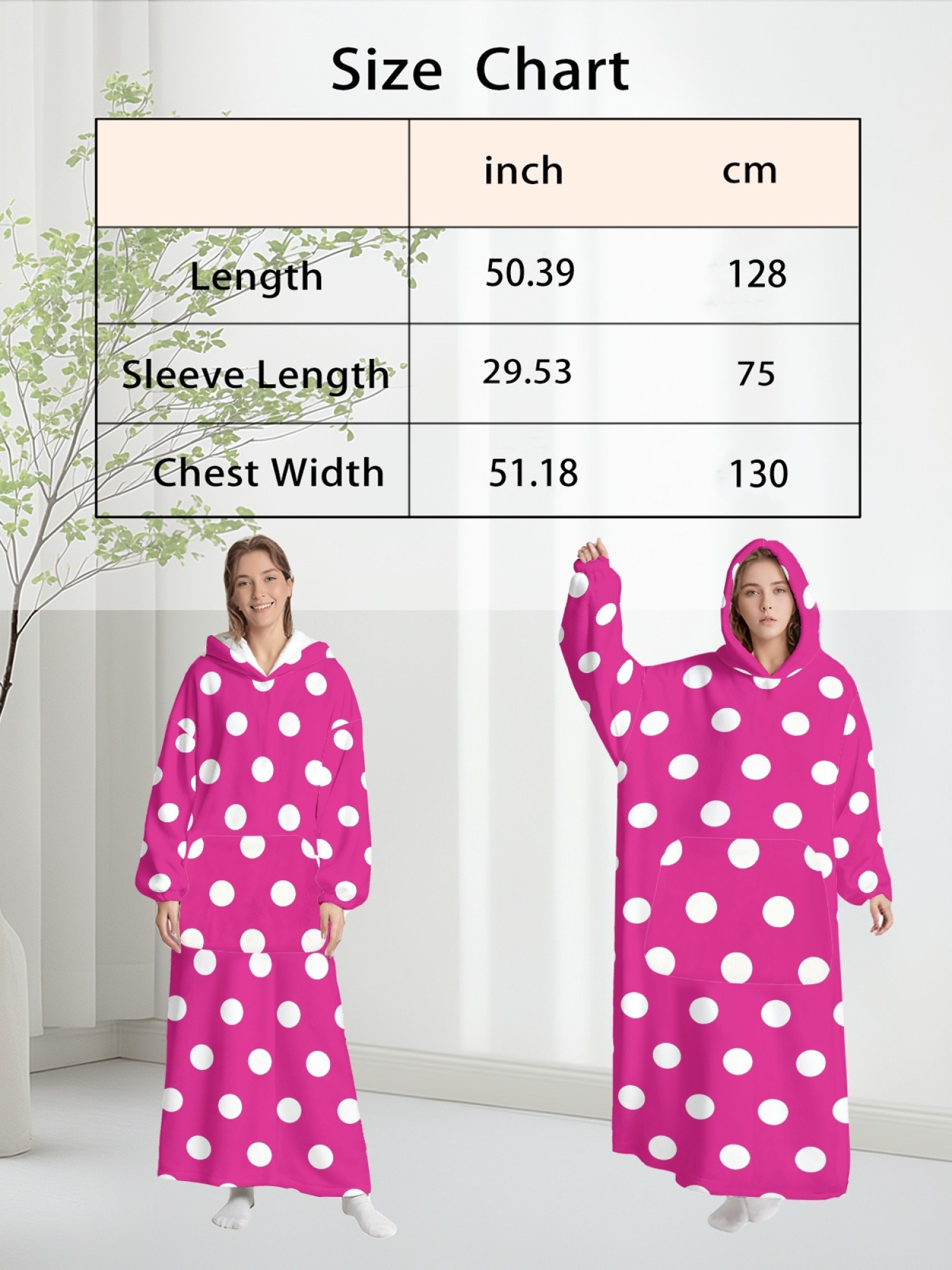 Women's Retro White Polka Dot Printed Flannel Hooded Nightgown - Soft Cozy TV Robe (9 Colors: Pink/Dusty Blue/Light Blue/Pale Blue/Burgundy/Magenta/Green/Grey/Navy)