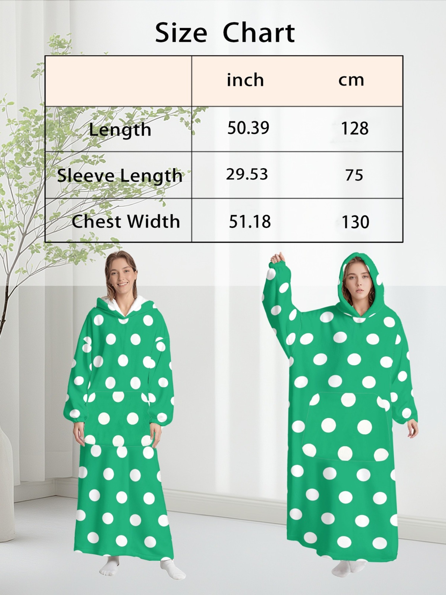 Women's Retro White Polka Dot Printed Flannel Hooded Nightgown - Soft Cozy TV Robe (9 Colors: Pink/Dusty Blue/Light Blue/Pale Blue/Burgundy/Magenta/Green/Grey/Navy)
