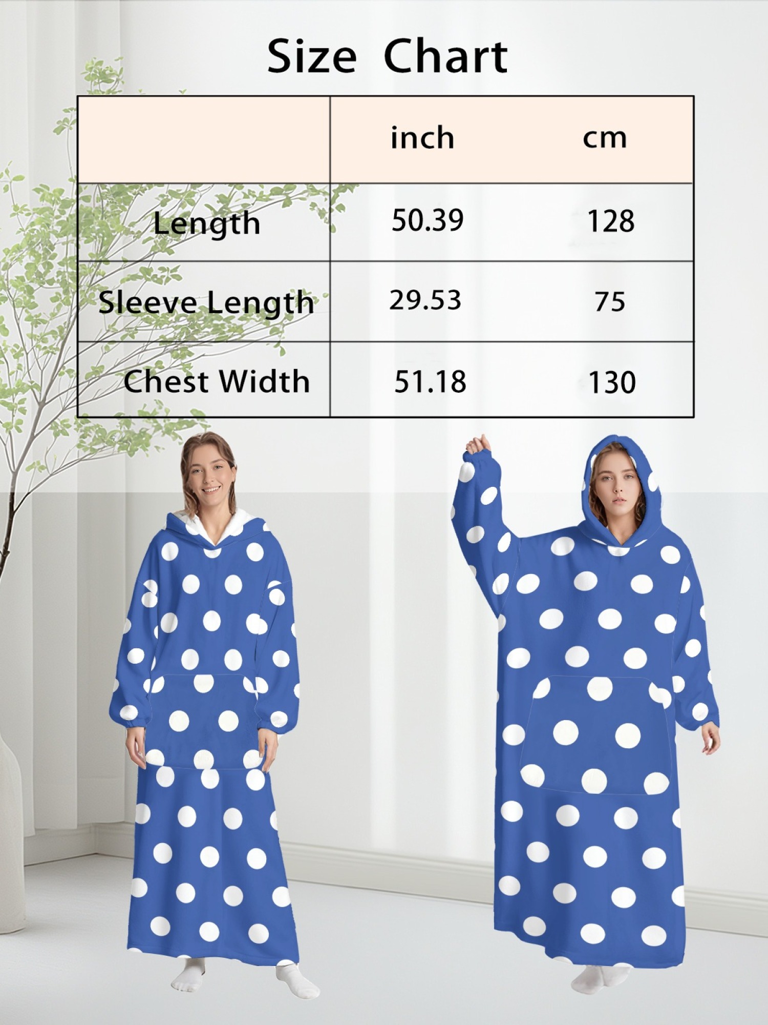 Women's Retro White Polka Dot Printed Flannel Hooded Nightgown - Soft Cozy TV Robe (9 Colors: Pink/Dusty Blue/Light Blue/Pale Blue/Burgundy/Magenta/Green/Grey/Navy)