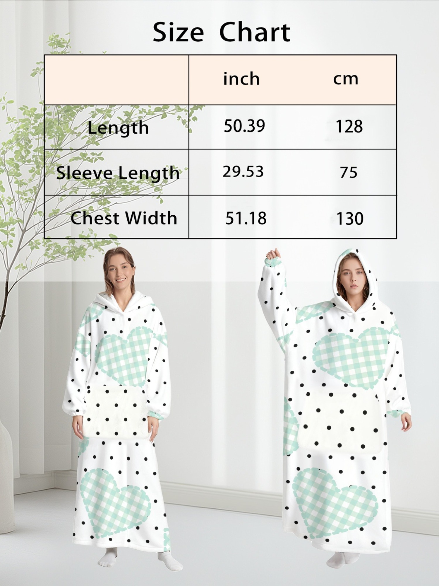 Women's Star/Heart/Butterfly Printed Flannel Hooded Nightgown - Soft Cozy TV Robe (3 Styles: Navy Star/Mint Heart/Blue Butterfly)