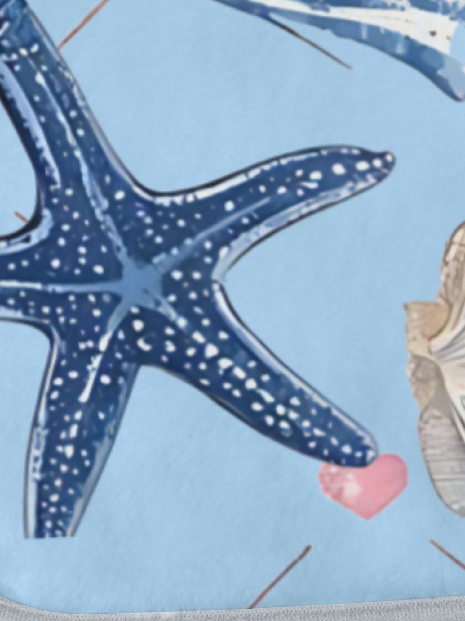 Women's Nautical Seashell Starfish Printed Flannel Throw Shawl - Soft Cozy Blanket (2 Colors: Navy Blue/Light Blue)