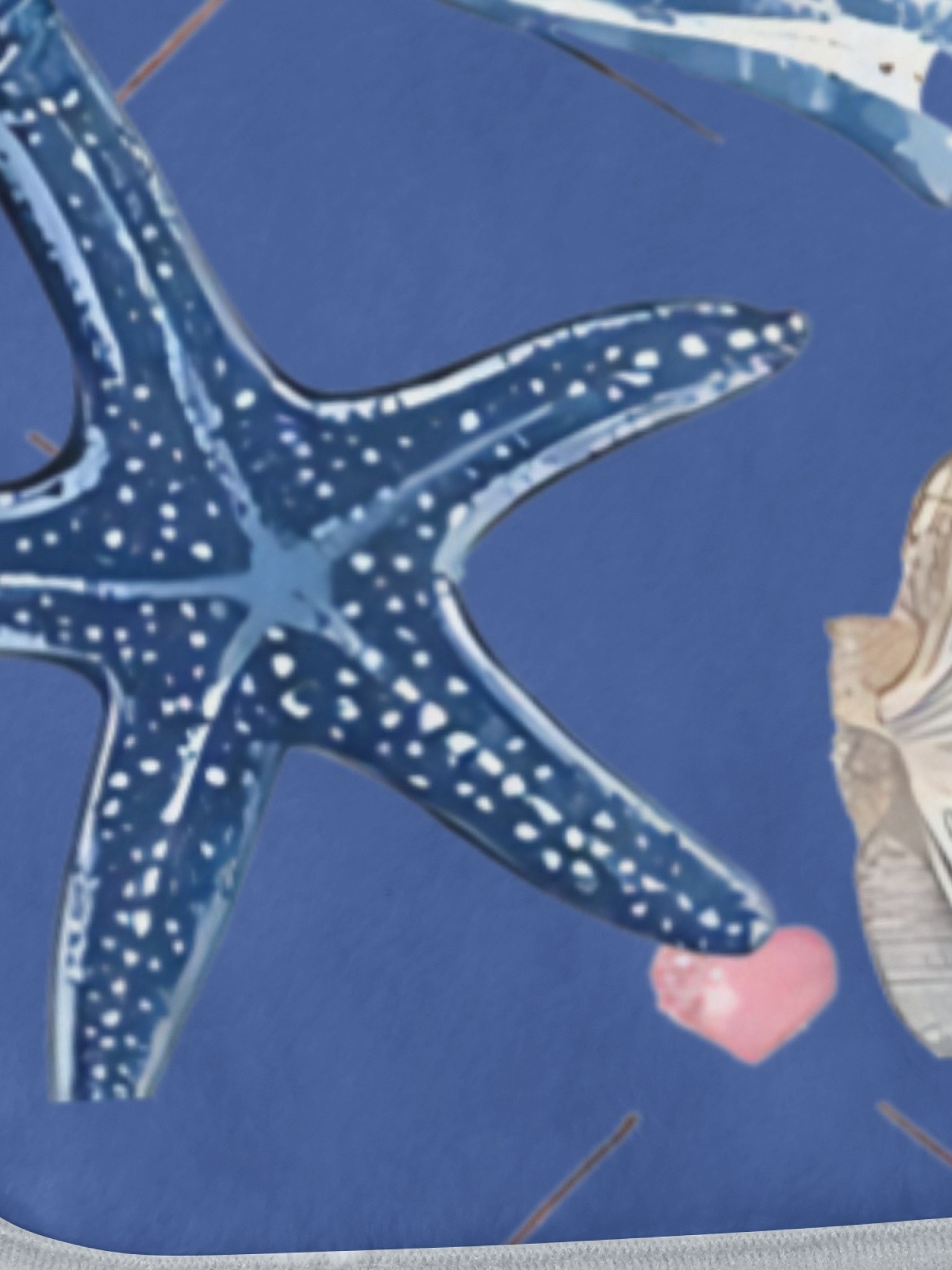 Women's Nautical Seashell Starfish Printed Flannel Throw Shawl - Soft Cozy Blanket (2 Colors: Navy Blue/Light Blue)