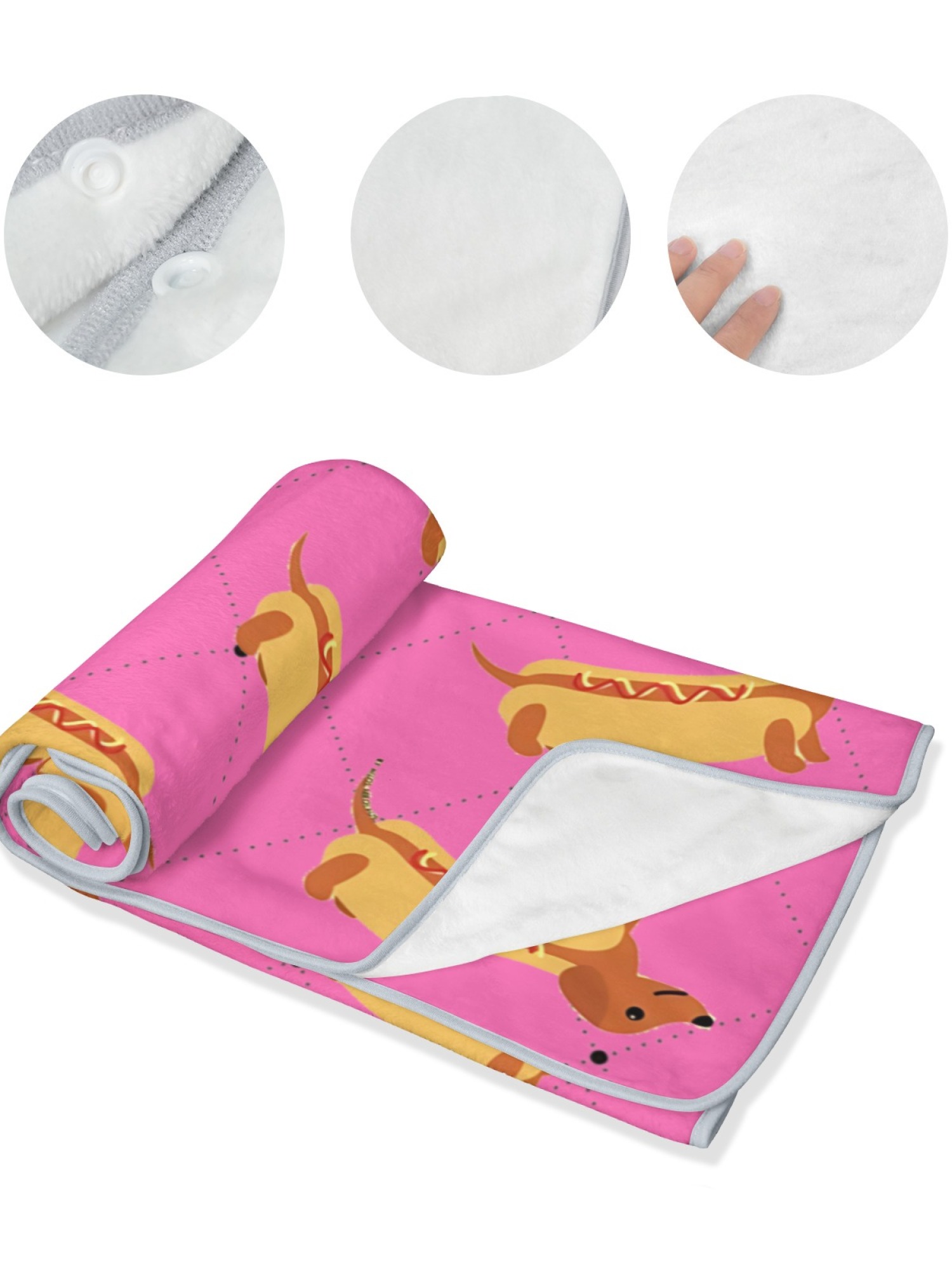 Women's Funny Hot Dog Dachshund Printed Flannel Throw Shawl - Soft Cozy Blanket (3 Colors: Light Blue/Light Grey/Pink)