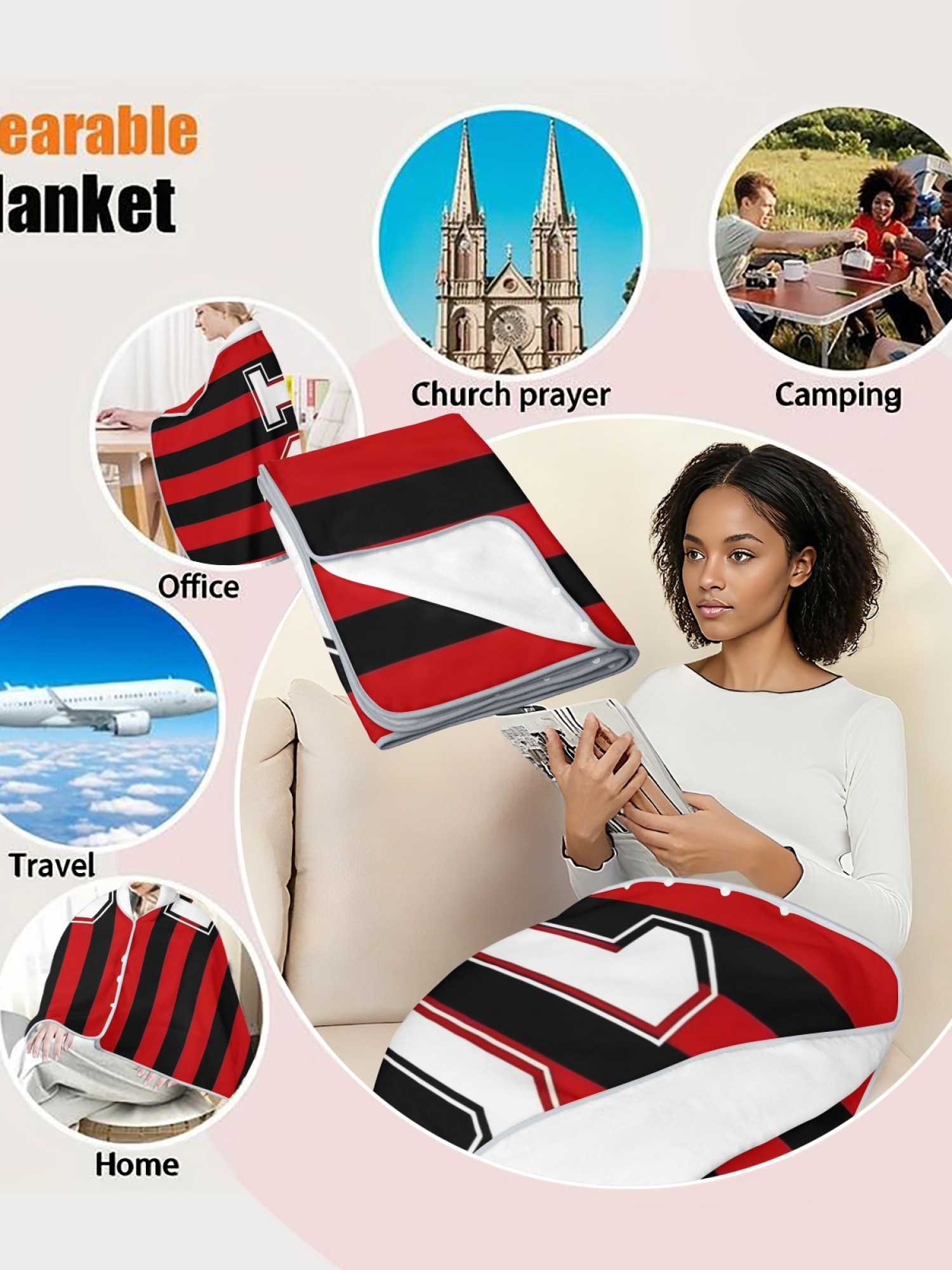 Women's Jersey-Style "10" Printed Flannel Throw Shawl - Soft Cozy Blanket (3 Colors: Red/Black, Blue/Red, Blue/White)