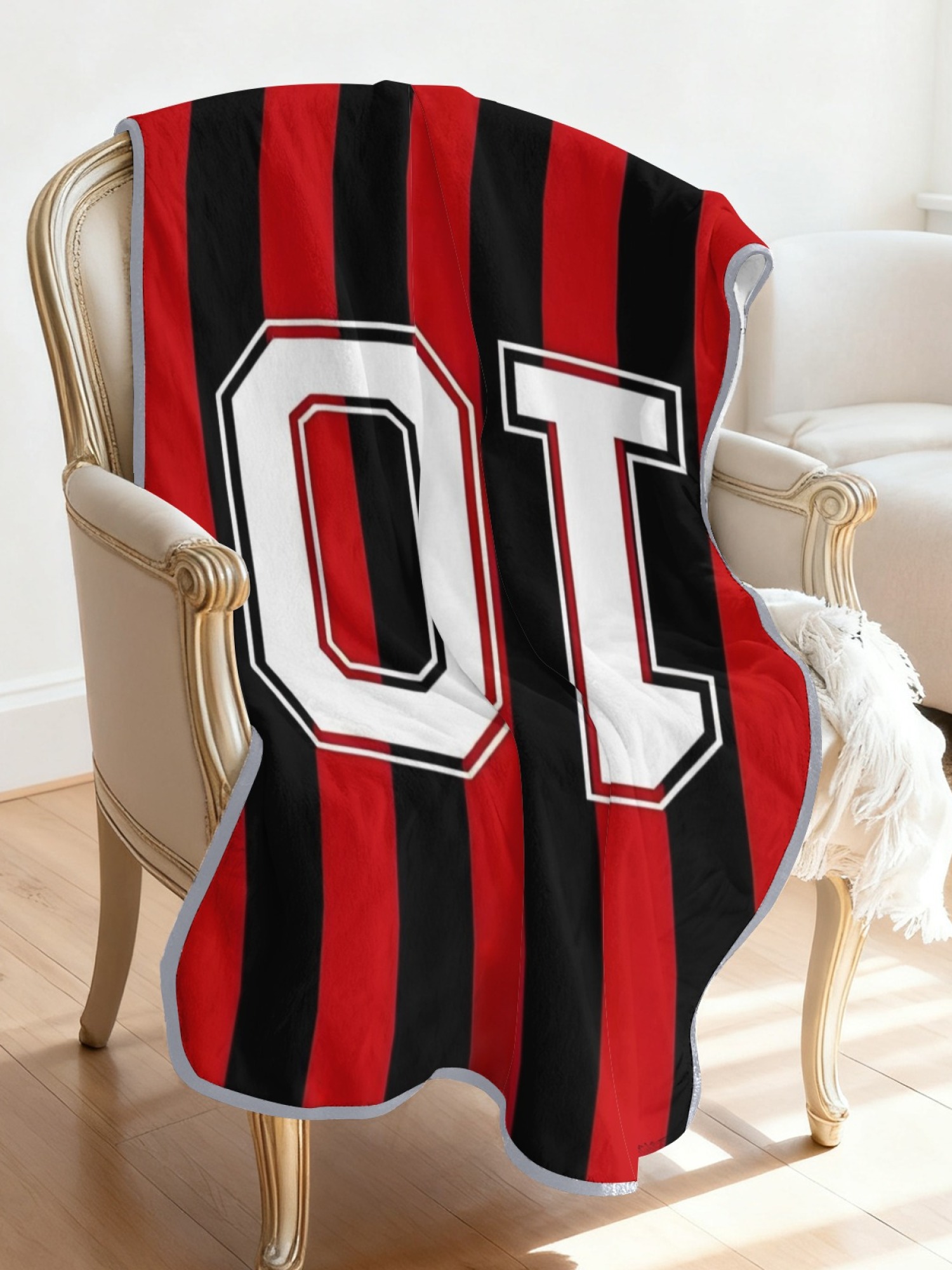 Women's Jersey-Style "10" Printed Flannel Throw Shawl - Soft Cozy Blanket (3 Colors: Red/Black, Blue/Red, Blue/White)