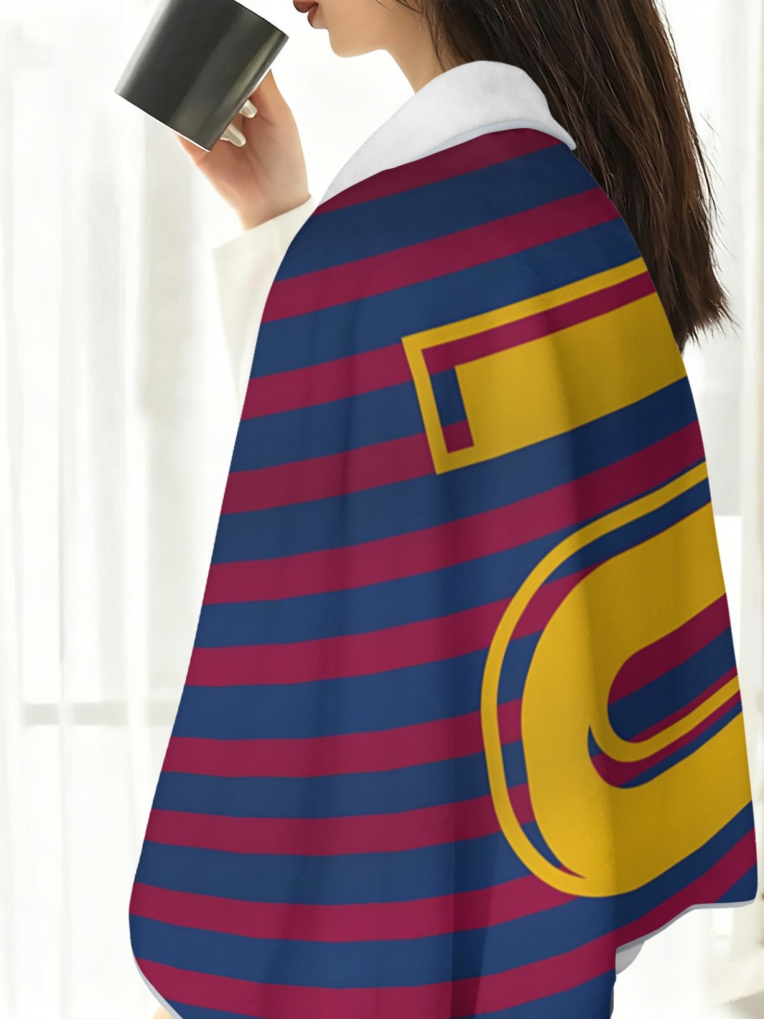 Women's Jersey-Style "10" Printed Flannel Throw Shawl - Soft Cozy Blanket (3 Colors: Red/Black, Blue/Red, Blue/White)