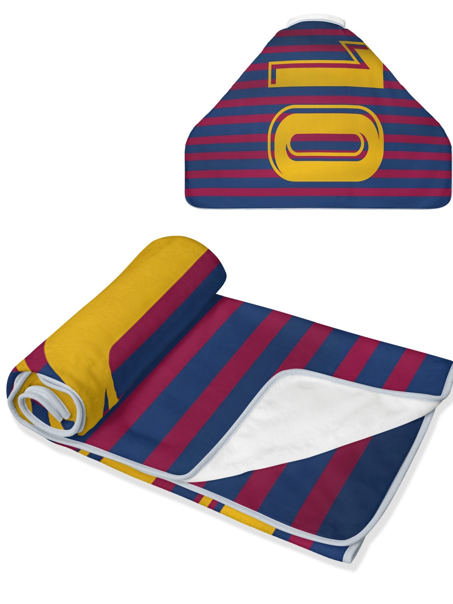 Women's Jersey-Style "10" Printed Flannel Throw Shawl - Soft Cozy Blanket (3 Colors: Red/Black, Blue/Red, Blue/White)