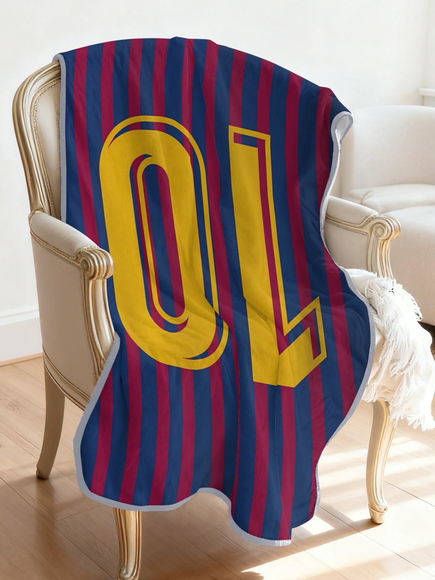 Women's Jersey-Style "10" Printed Flannel Throw Shawl - Soft Cozy Blanket (3 Colors: Red/Black, Blue/Red, Blue/White)