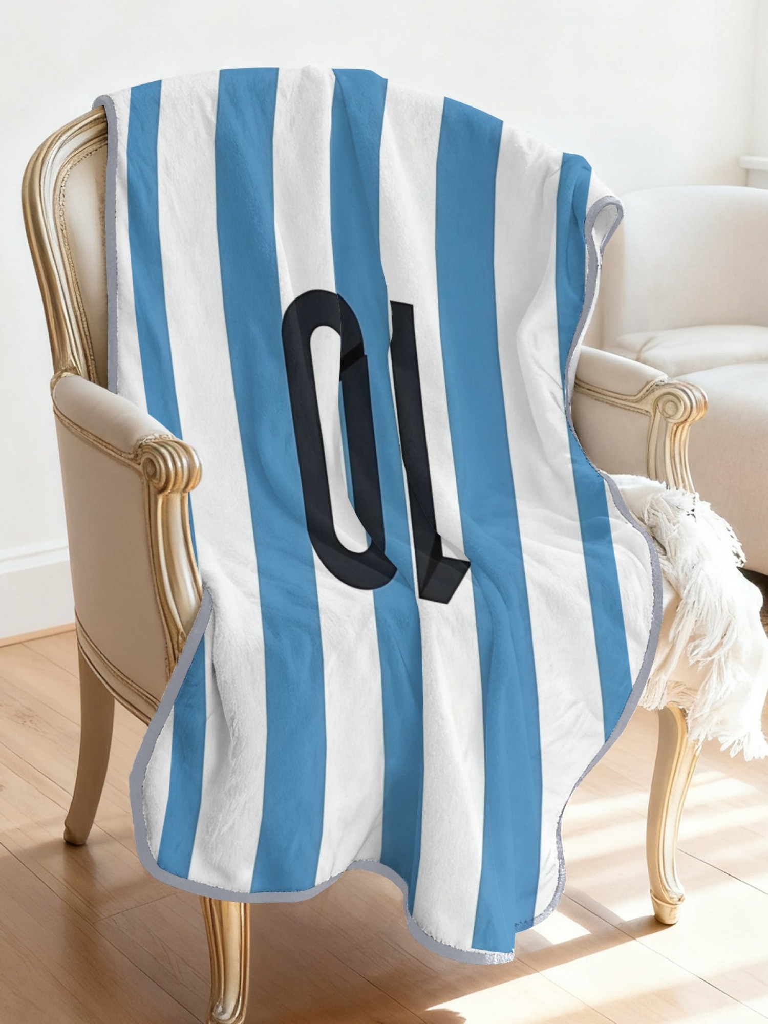 Women's Jersey-Style "10" Printed Flannel Throw Shawl - Soft Cozy Blanket (3 Colors: Red/Black, Blue/Red, Blue/White)