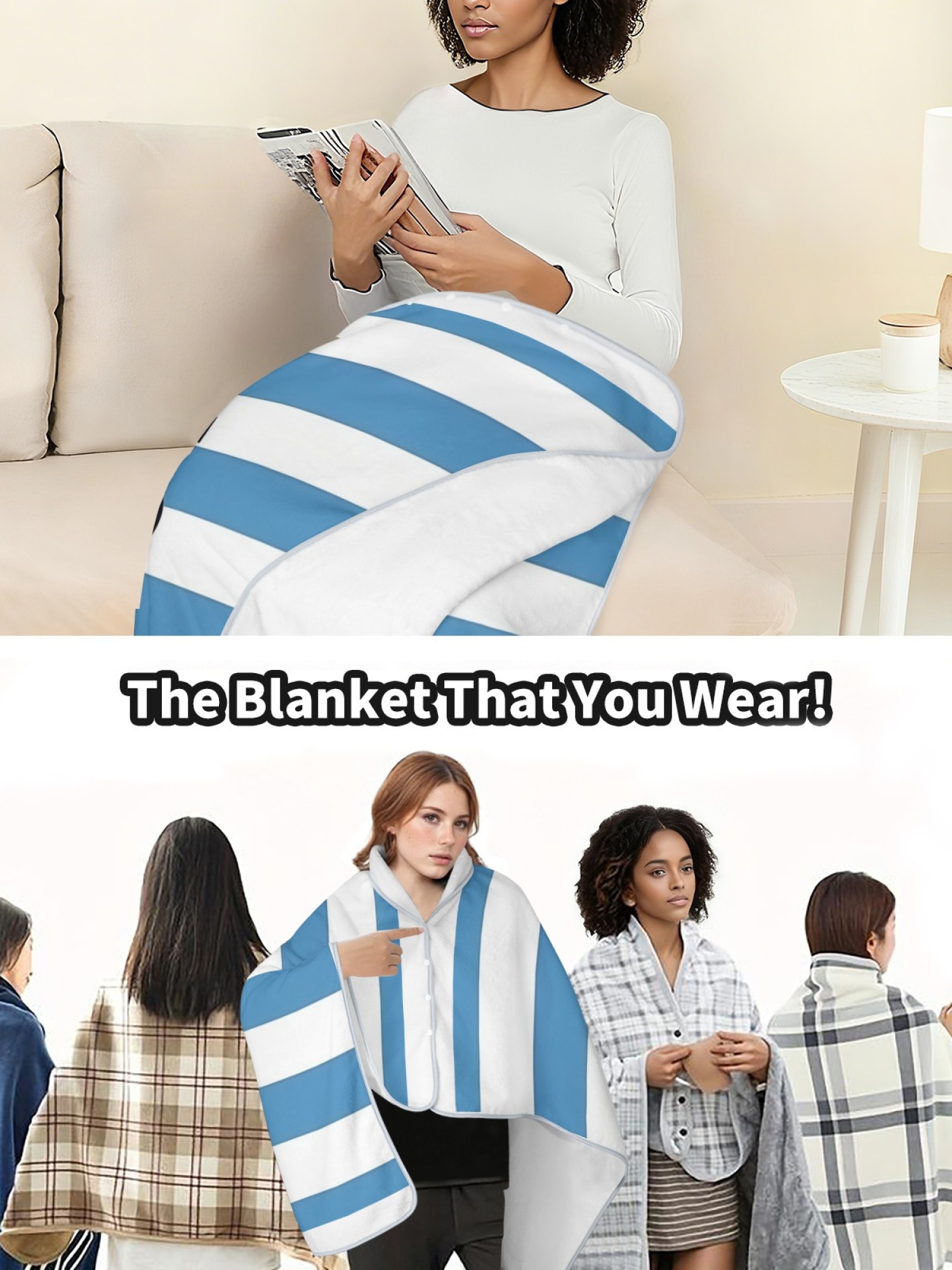 Women's Jersey-Style "10" Printed Flannel Throw Shawl - Soft Cozy Blanket (3 Colors: Red/Black, Blue/Red, Blue/White)