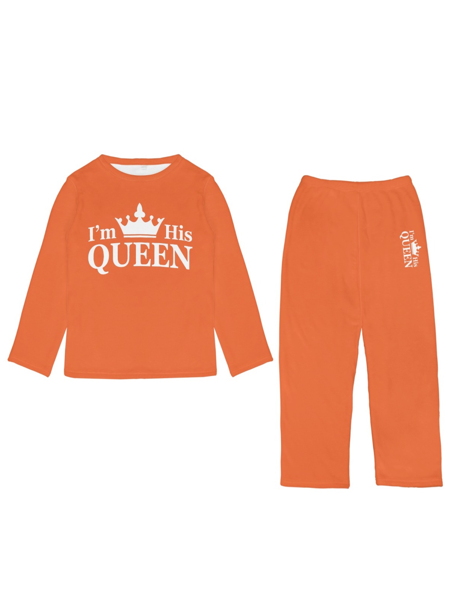 Women's "I'm His Queen" Crown Printed Flannel Pajama Set - Warm Fuzzy Sleepwear (6 Colors: Light Gray/Pink/Black/Navy/Orange/Light Blue)