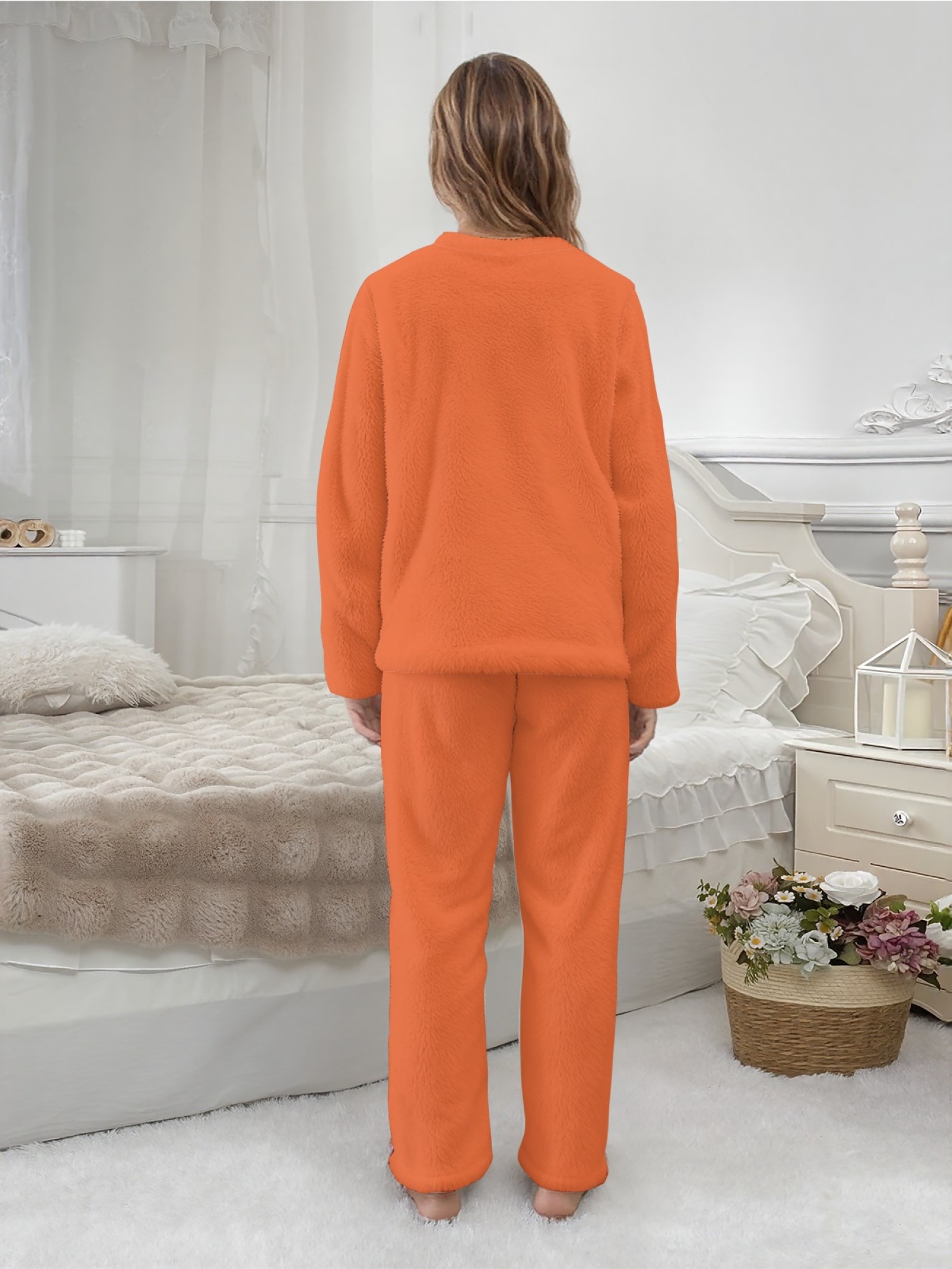 Women's "I'm His Queen" Crown Printed Flannel Pajama Set - Warm Fuzzy Sleepwear (6 Colors: Light Gray/Pink/Black/Navy/Orange/Light Blue)