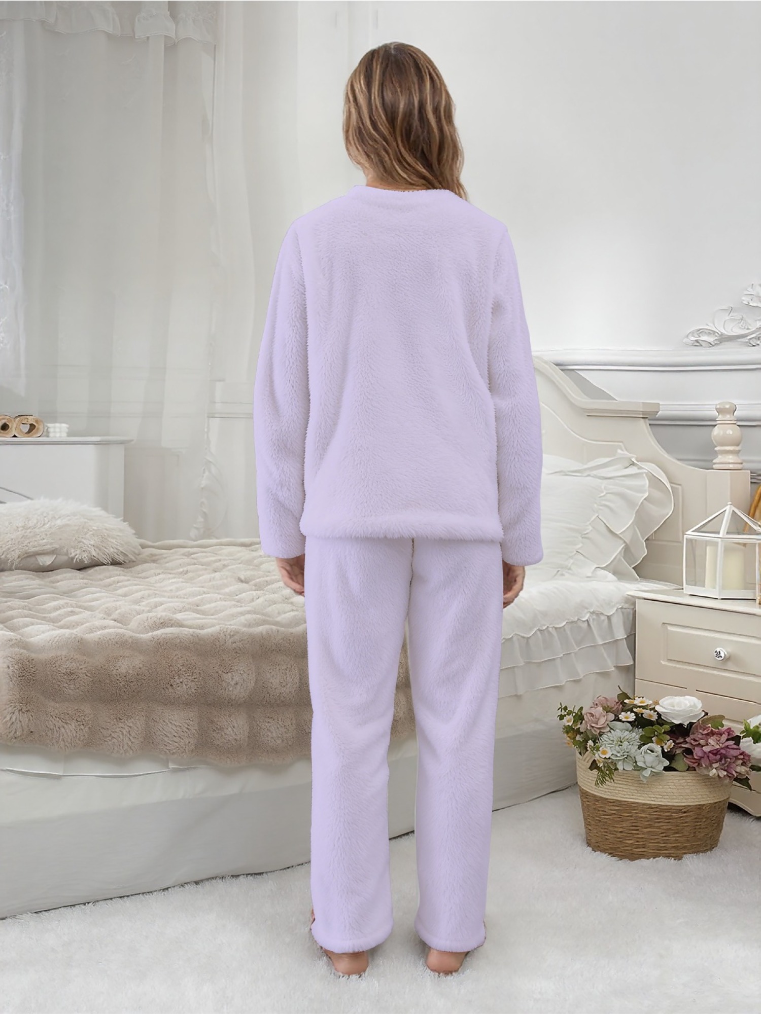 Women's Lavender Leopard PINK Printed Flannel Pajama Set - Warm Fuzzy Sleepwear