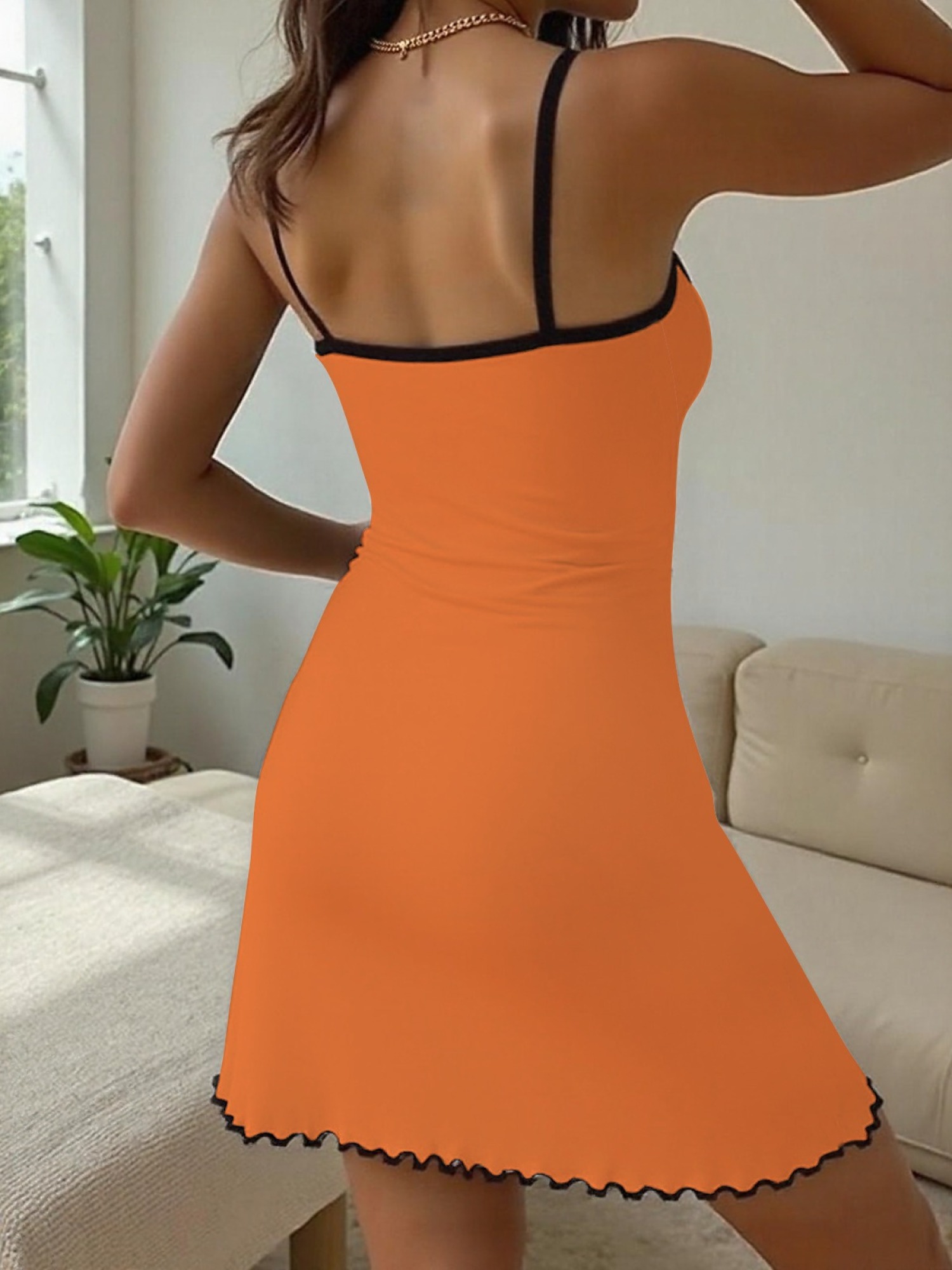 Women's "67" Printed Satin Cami Nightgown - Soft Silky Sleep Dress (6 Colors: Orange/Pink/White/Green/Light Purple/Light Gray)