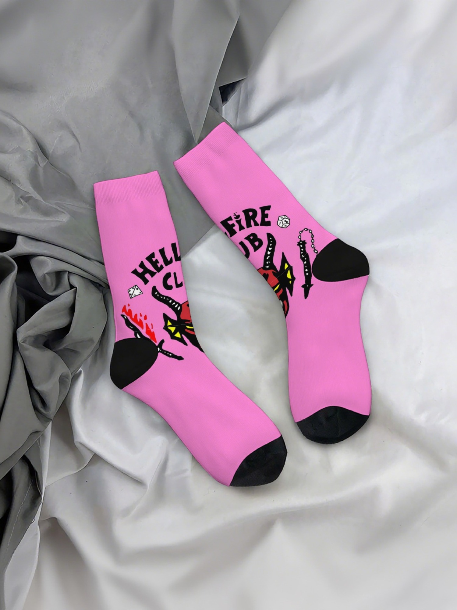 Stranger Things "Hellfire Club" Socks | Season 4 Inspired D&D Crew Sock Set (3 Pairs)