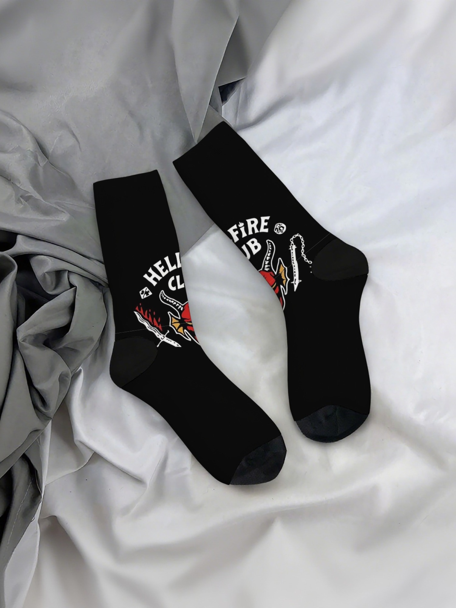 Stranger Things "Hellfire Club" Socks | Season 4 Inspired D&D Crew Sock Set (3 Pairs)