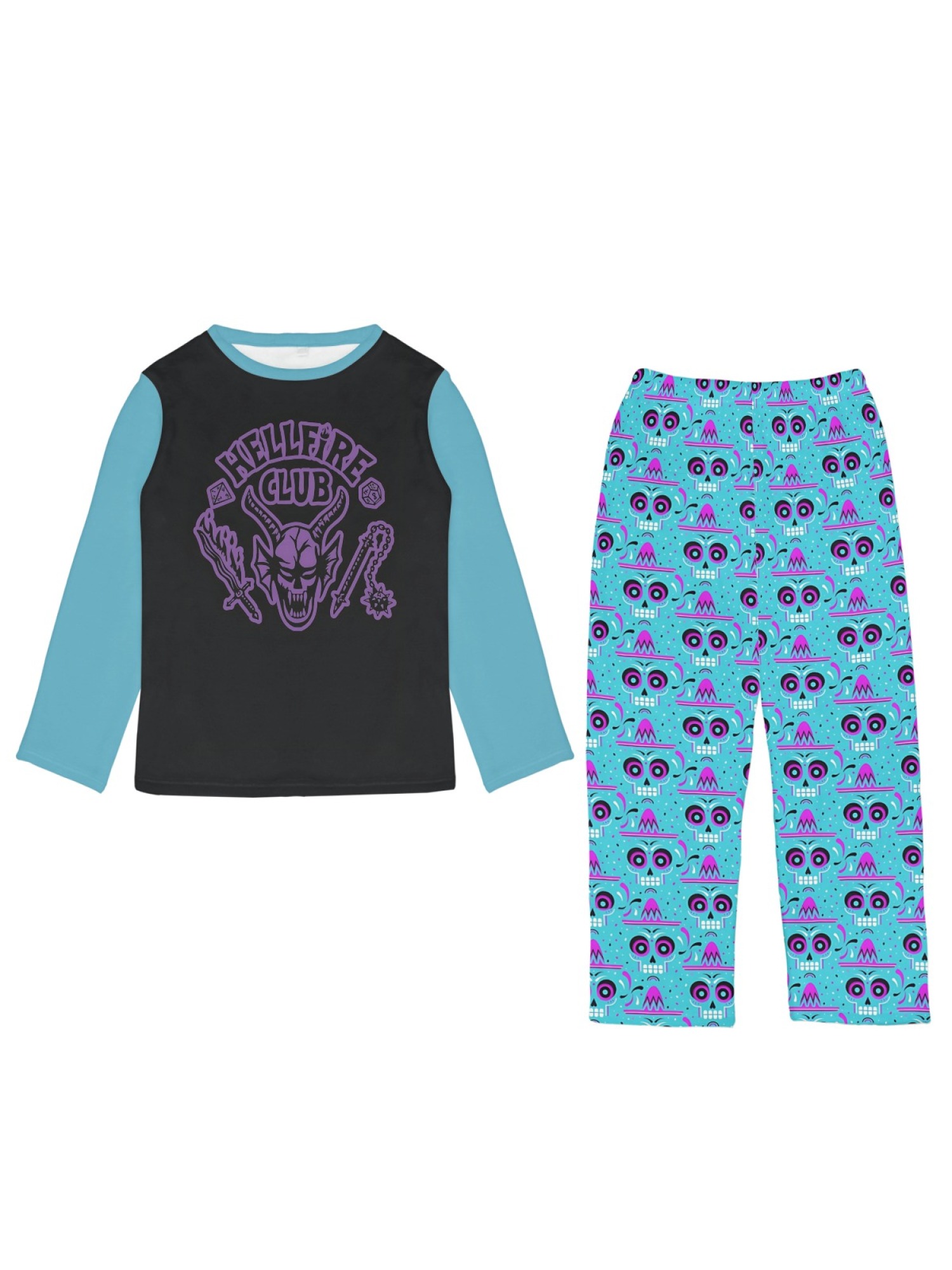 Stranger Things "Hellfire Club" Women's Fuzzy Fleece Pajama Set | Cozy Winter Loungewear with Skull Pants