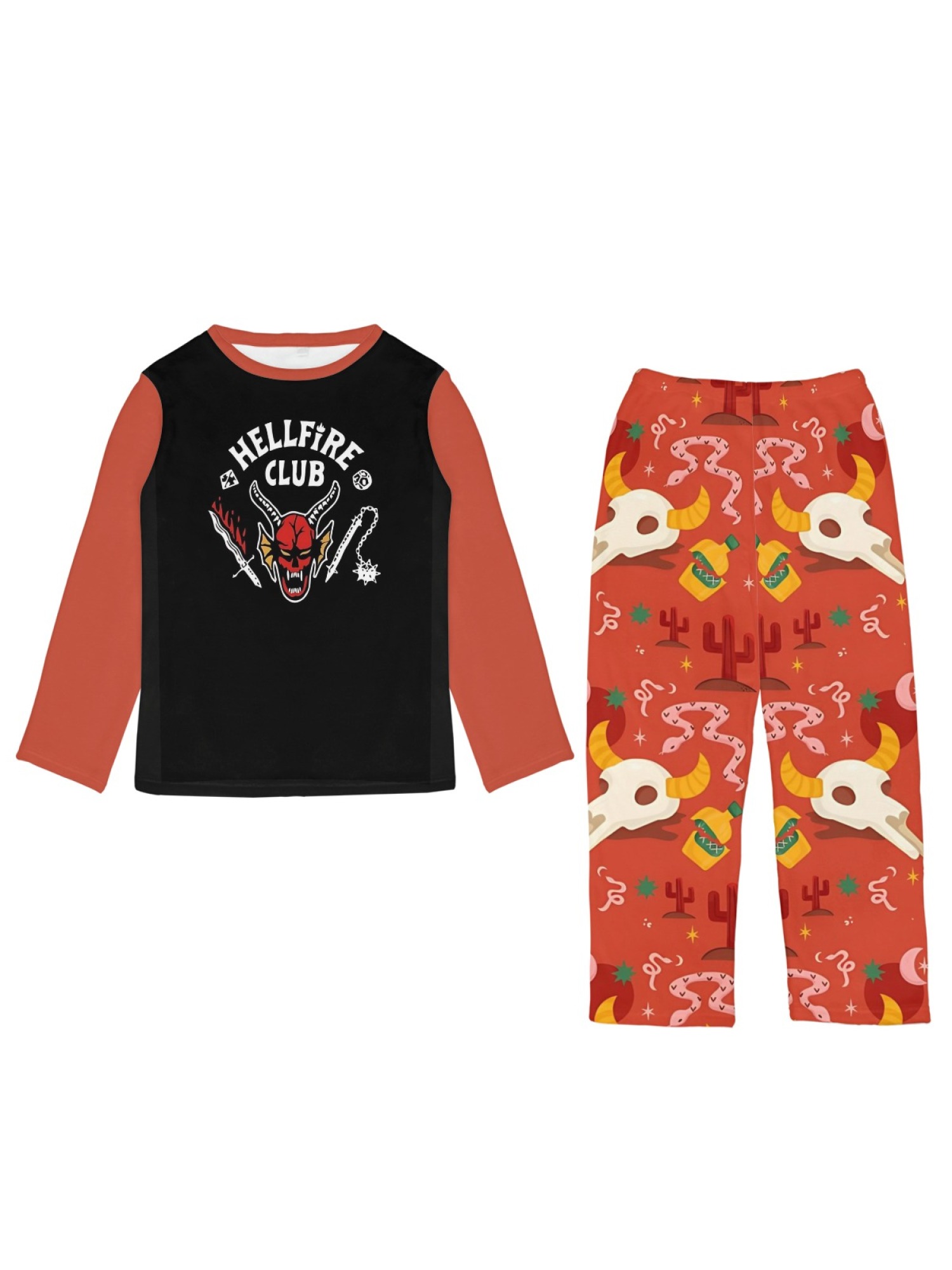 Stranger Things "Hellfire Club" Women's Fuzzy Fleece Pajama Set | Cozy Winter Loungewear with Skull Pants