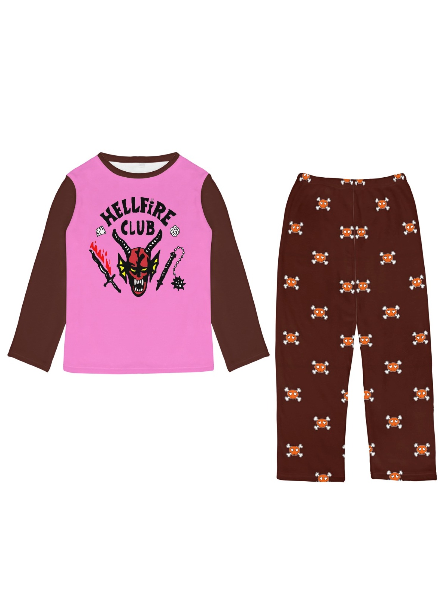 Stranger Things "Hellfire Club" Women's Fuzzy Fleece Pajama Set | Cozy Winter Loungewear with Skull Pants