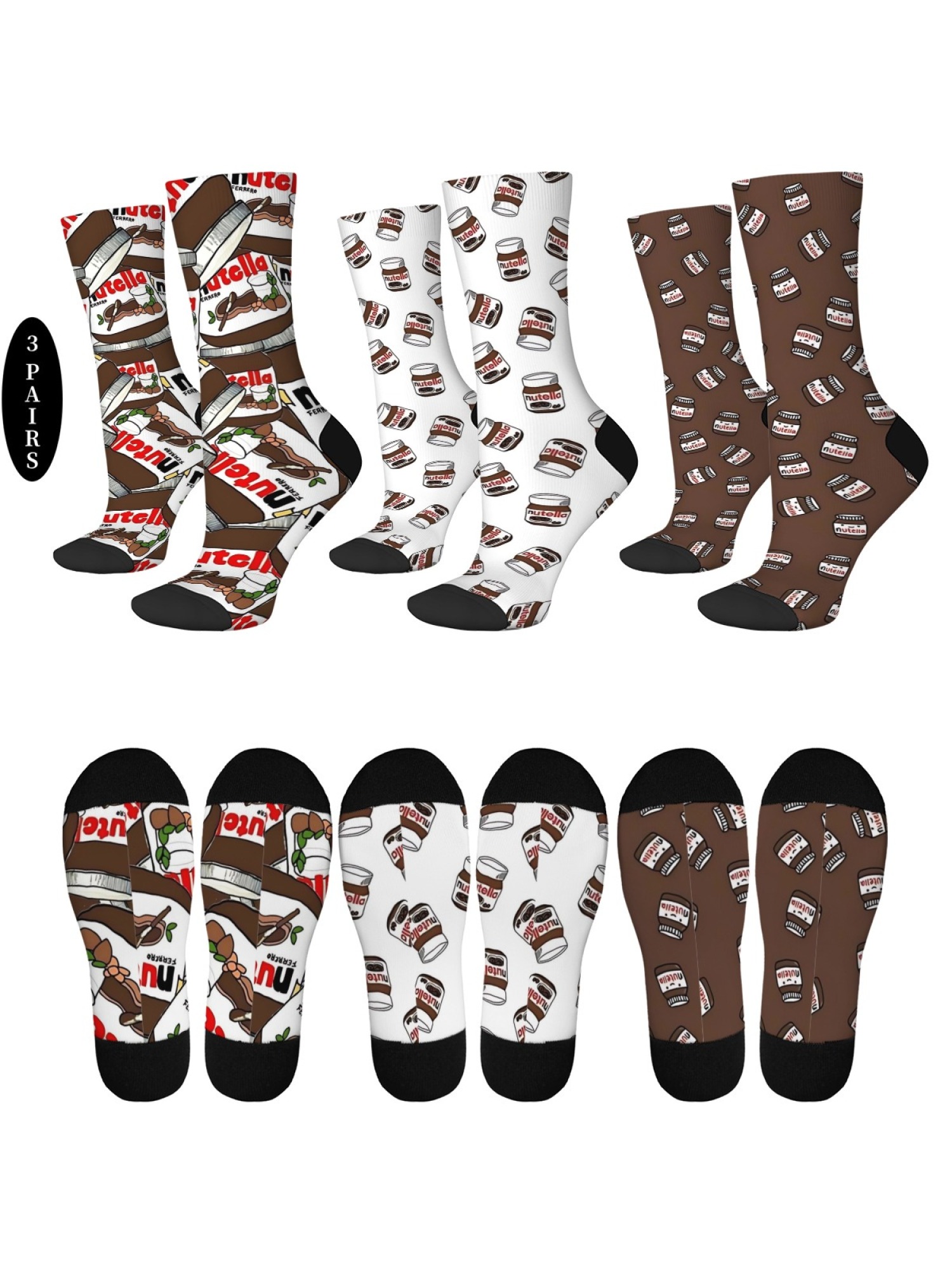 "Sweet Tooth" Chocolate Hazelnut Spread Socks | Foodie Crew Sock Set (3 Pairs)