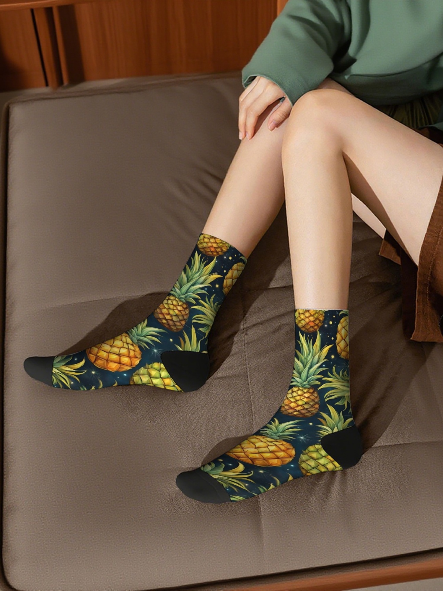 "Tropical Paradise" Pineapple Crew Socks | Vibrant Fruit Print Set (3 Pairs)