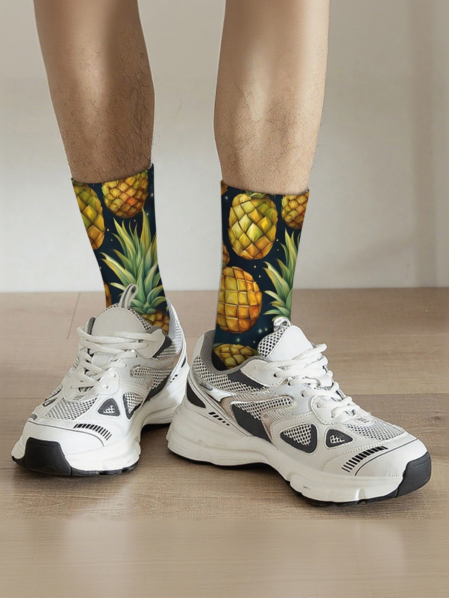 "Tropical Paradise" Pineapple Crew Socks | Vibrant Fruit Print Set (3 Pairs)