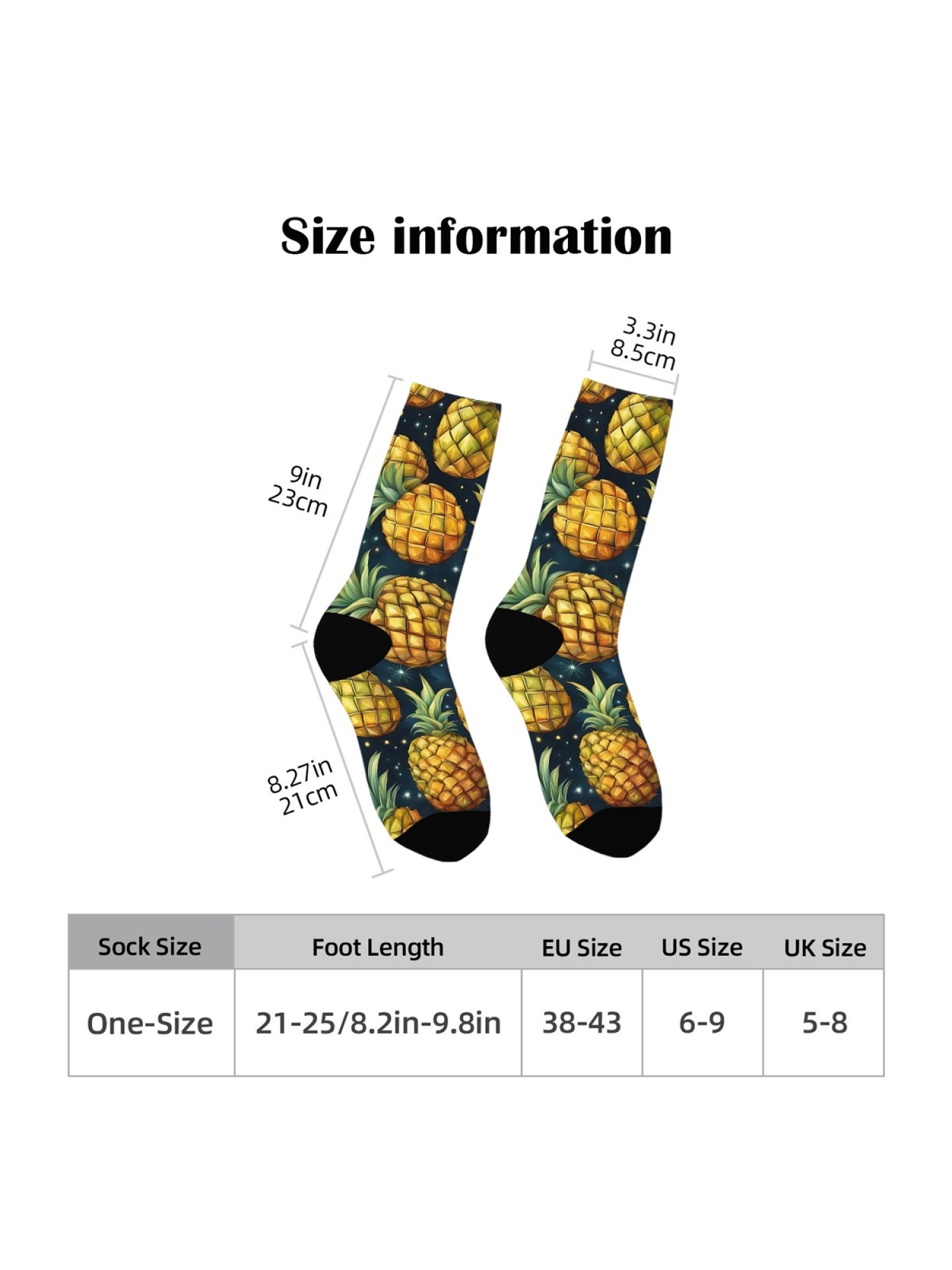 "Tropical Paradise" Pineapple Crew Socks | Vibrant Fruit Print Set (3 Pairs)