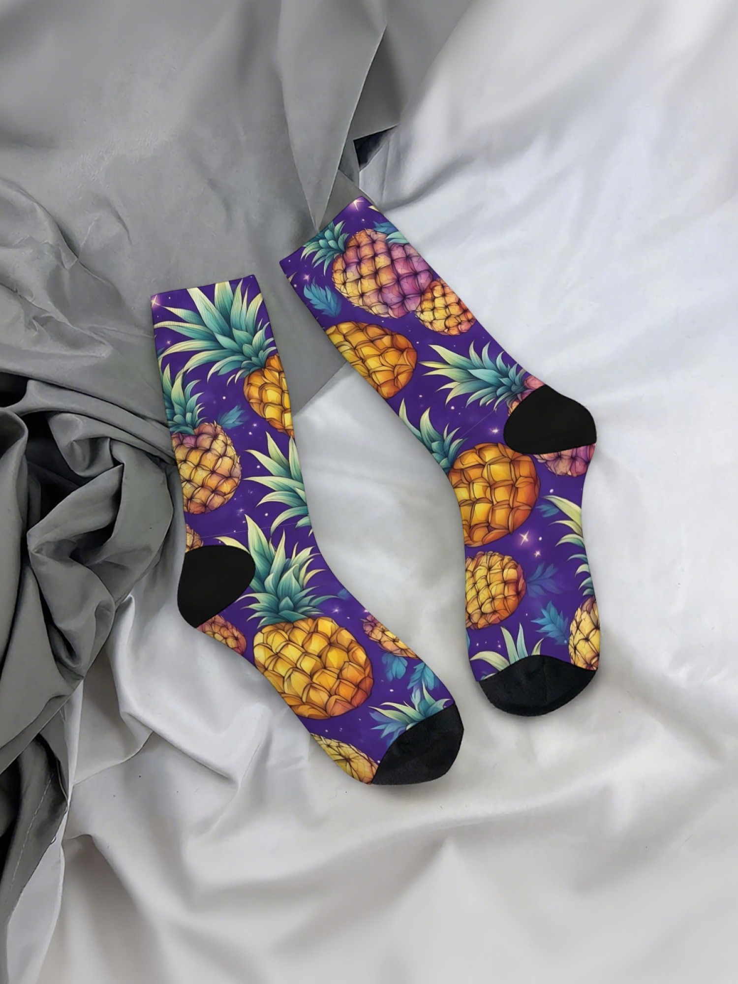 "Tropical Paradise" Pineapple Crew Socks | Vibrant Fruit Print Set (3 Pairs)
