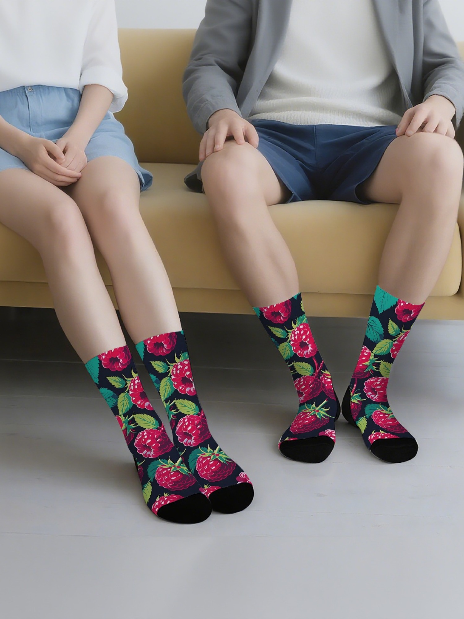 "Very Berry" Garden Fruit Crew Socks | Strawberry & Raspberry Print Set (3 Pairs)