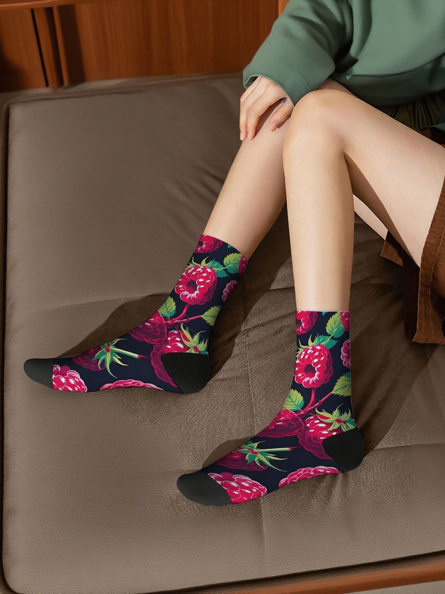 "Very Berry" Garden Fruit Crew Socks | Strawberry & Raspberry Print Set (3 Pairs)