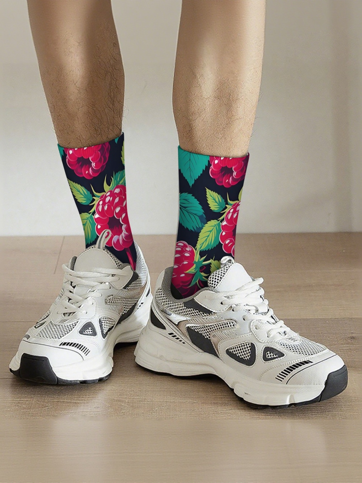 "Very Berry" Garden Fruit Crew Socks | Strawberry & Raspberry Print Set (3 Pairs)