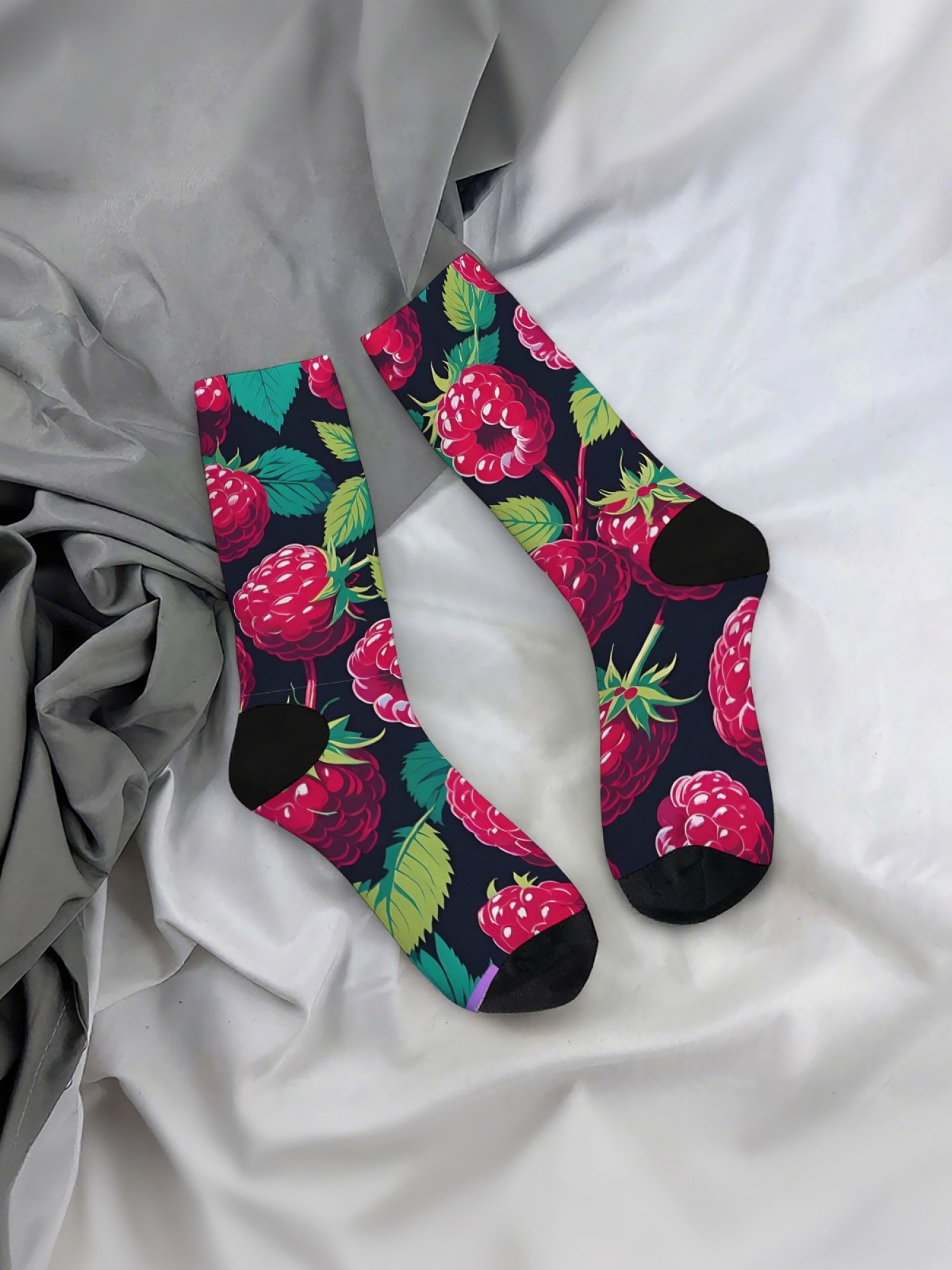 "Very Berry" Garden Fruit Crew Socks | Strawberry & Raspberry Print Set (3 Pairs)