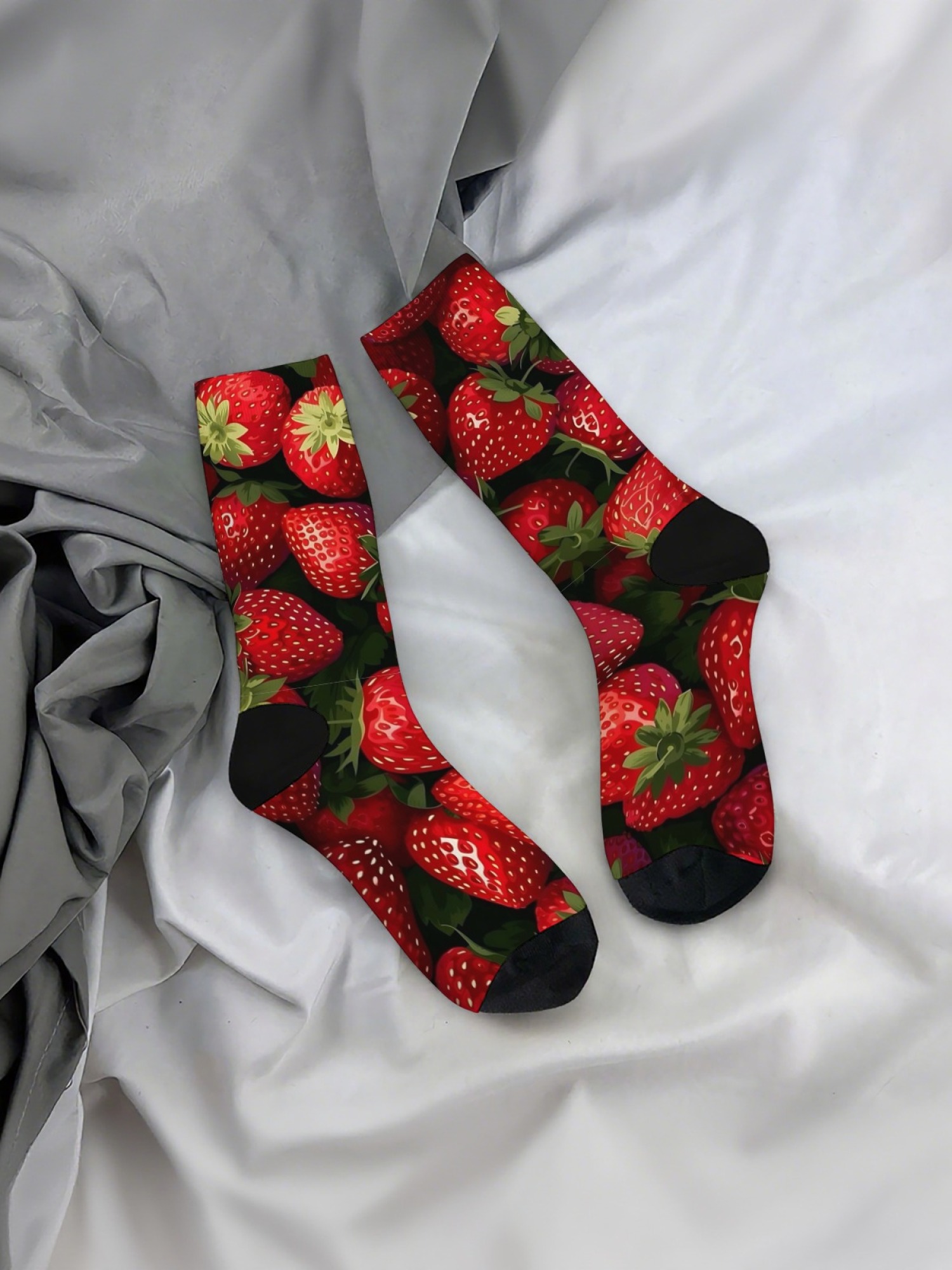 "Very Berry" Garden Fruit Crew Socks | Strawberry & Raspberry Print Set (3 Pairs)