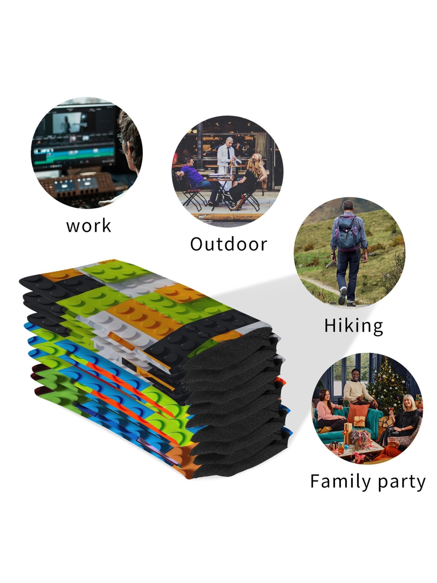 "Master Builder" Colorful Building Block Socks | 3D Toy Brick Graphic Crew Sock Set (3 Pairs)