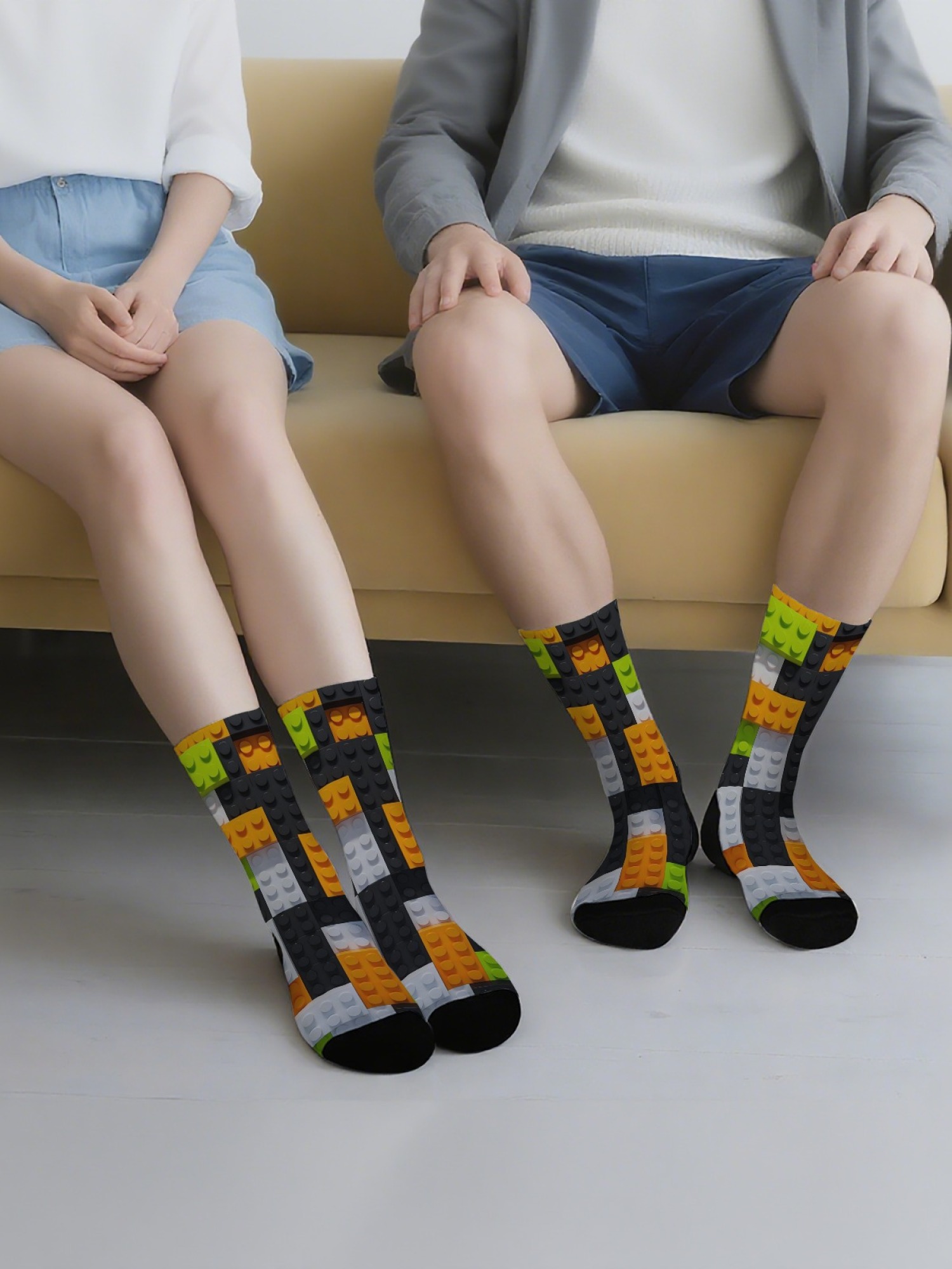 "Master Builder" Colorful Building Block Socks | 3D Toy Brick Graphic Crew Sock Set (3 Pairs)