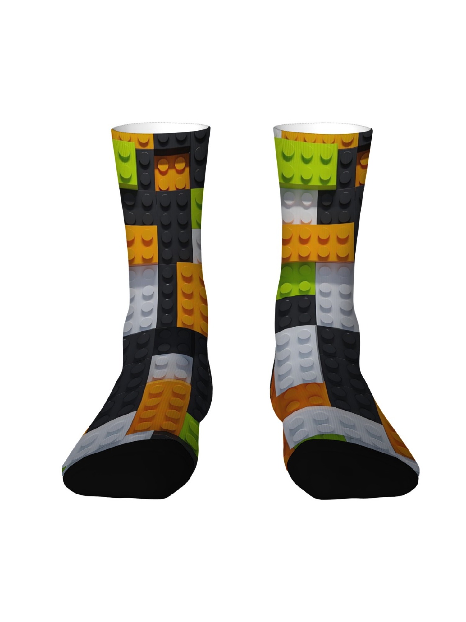 "Master Builder" Colorful Building Block Socks | 3D Toy Brick Graphic Crew Sock Set (3 Pairs)