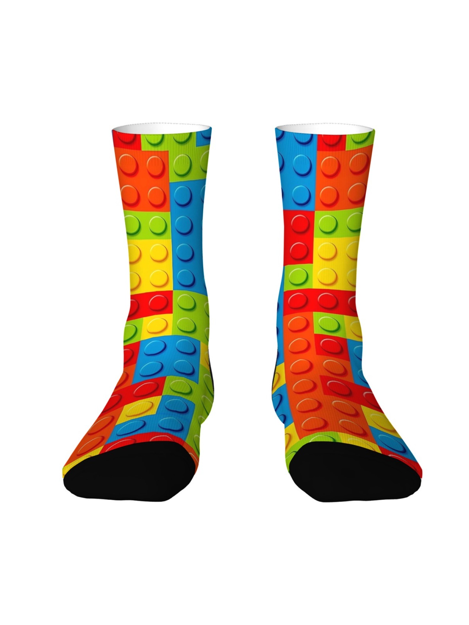 "Master Builder" Colorful Building Block Socks | 3D Toy Brick Graphic Crew Sock Set (3 Pairs)