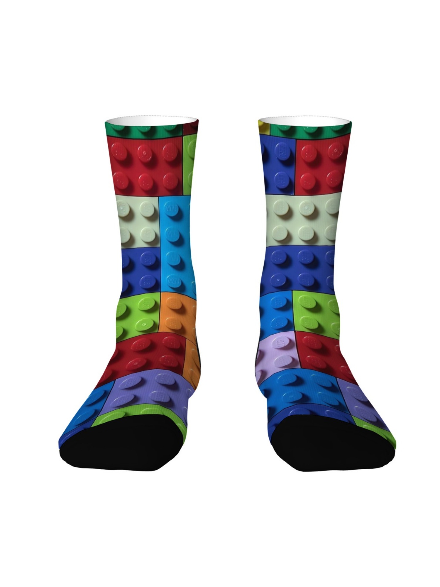 "Master Builder" Colorful Building Block Socks | 3D Toy Brick Graphic Crew Sock Set (3 Pairs)