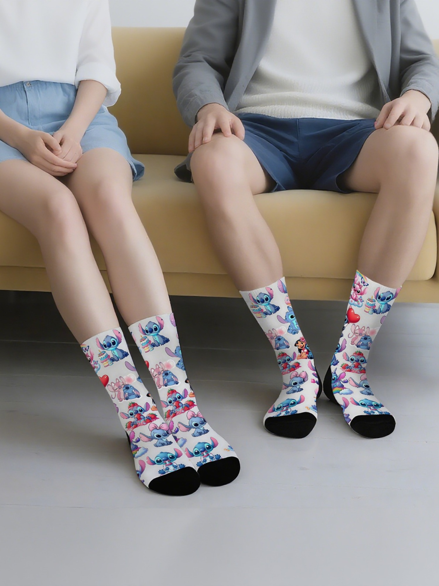 "Y2K Nostalgia" Cartoon Character Crew Socks | Stitch & Powerpuff Girls Graphic Set (3 Pairs)