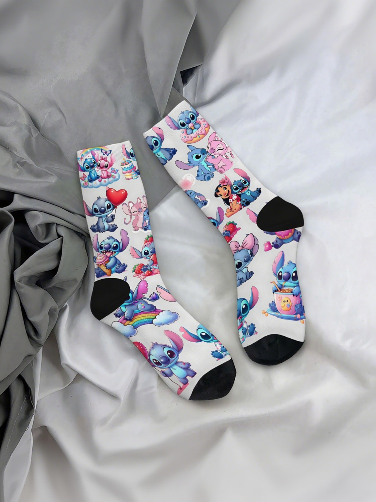 "Y2K Nostalgia" Cartoon Character Crew Socks | Stitch & Powerpuff Girls Graphic Set (3 Pairs)
