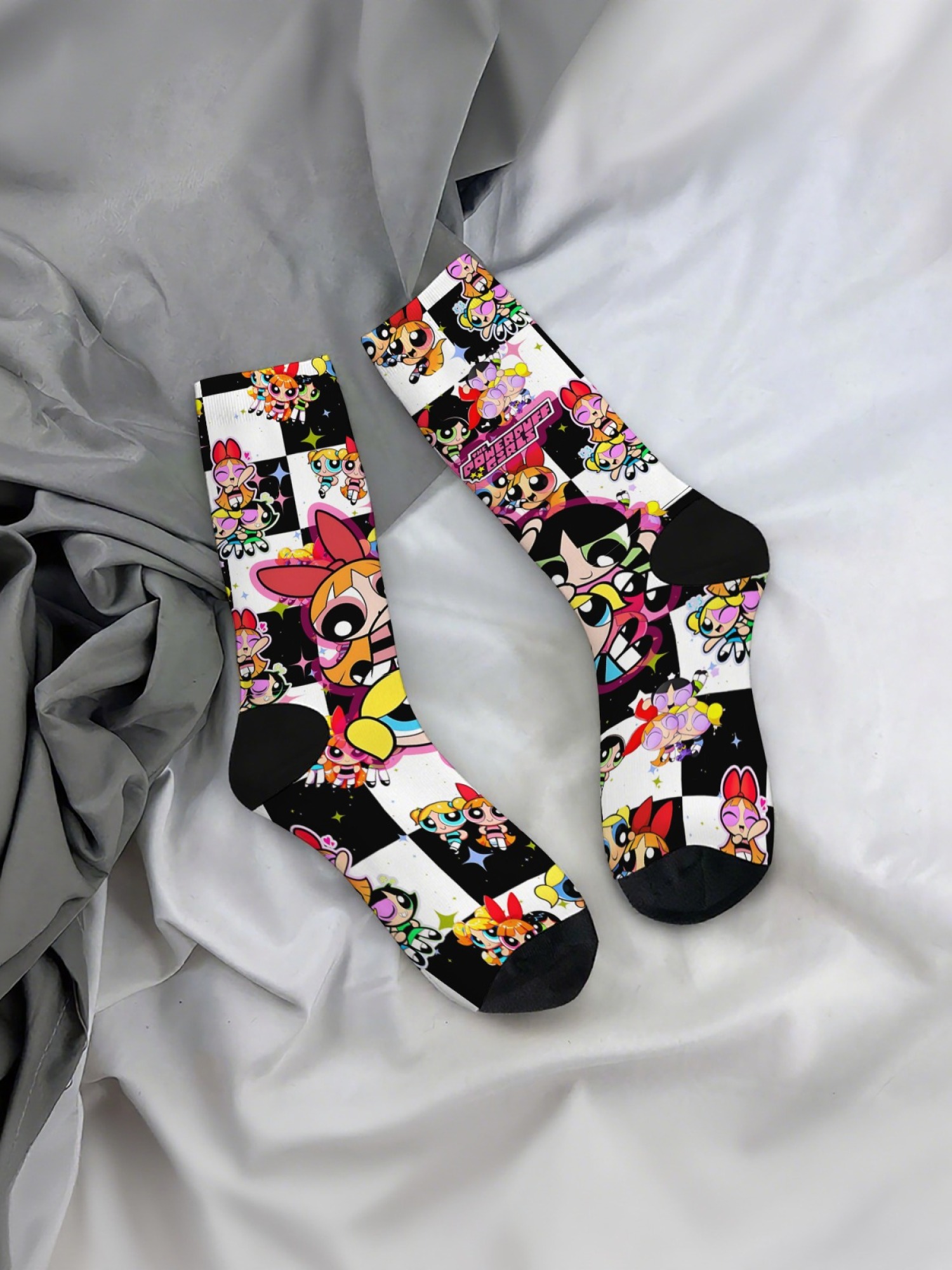 "Y2K Nostalgia" Cartoon Character Crew Socks | Stitch & Powerpuff Girls Graphic Set (3 Pairs)