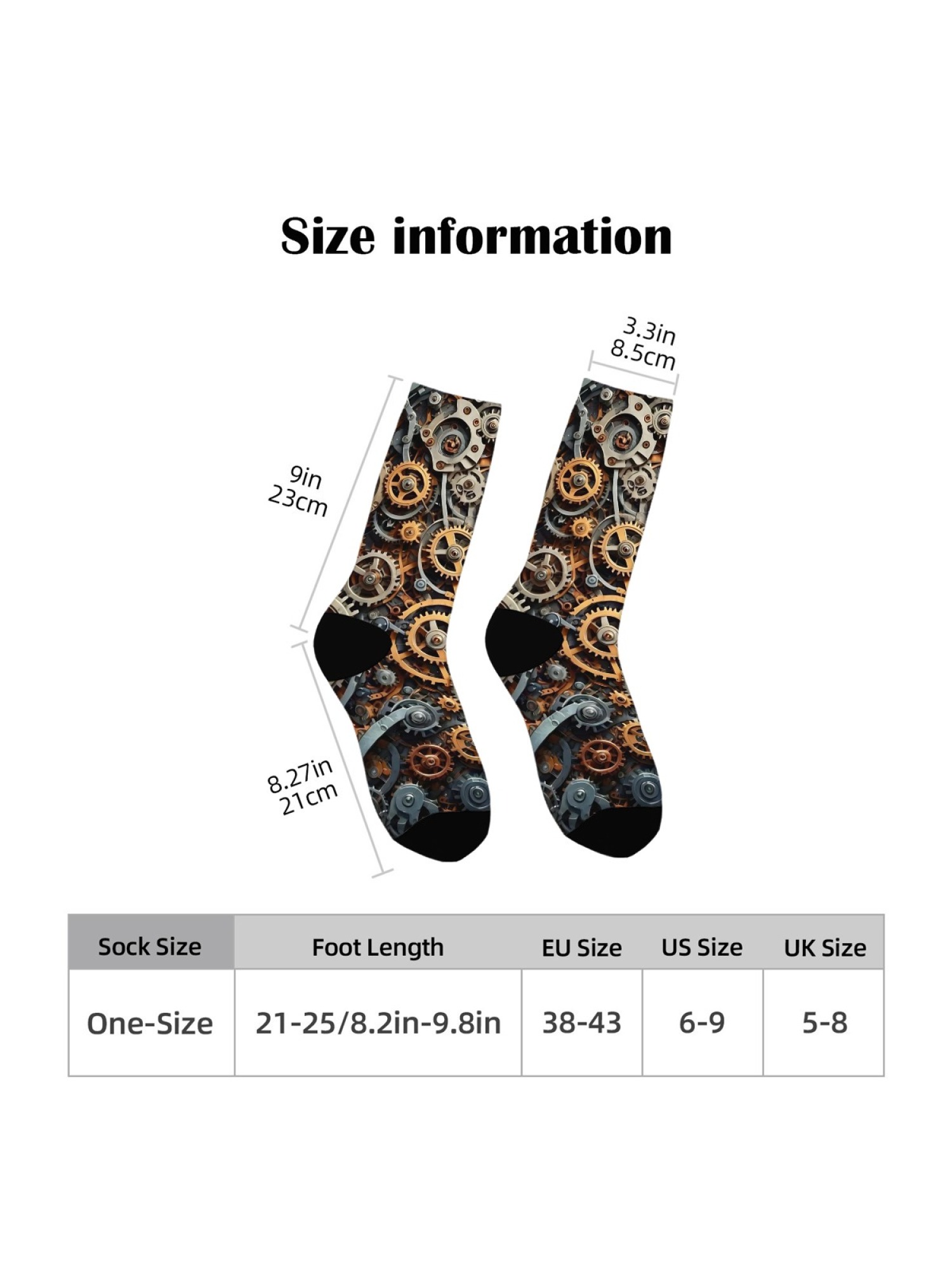  "Mechanical Masterpiece" Steampunk Gear Crew Socks | Industrial Clockwork Print Set (3 Pairs)