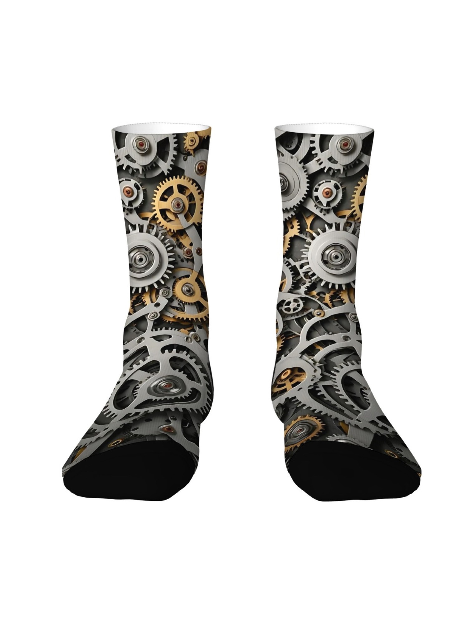  "Mechanical Masterpiece" Steampunk Gear Crew Socks | Industrial Clockwork Print Set (3 Pairs)