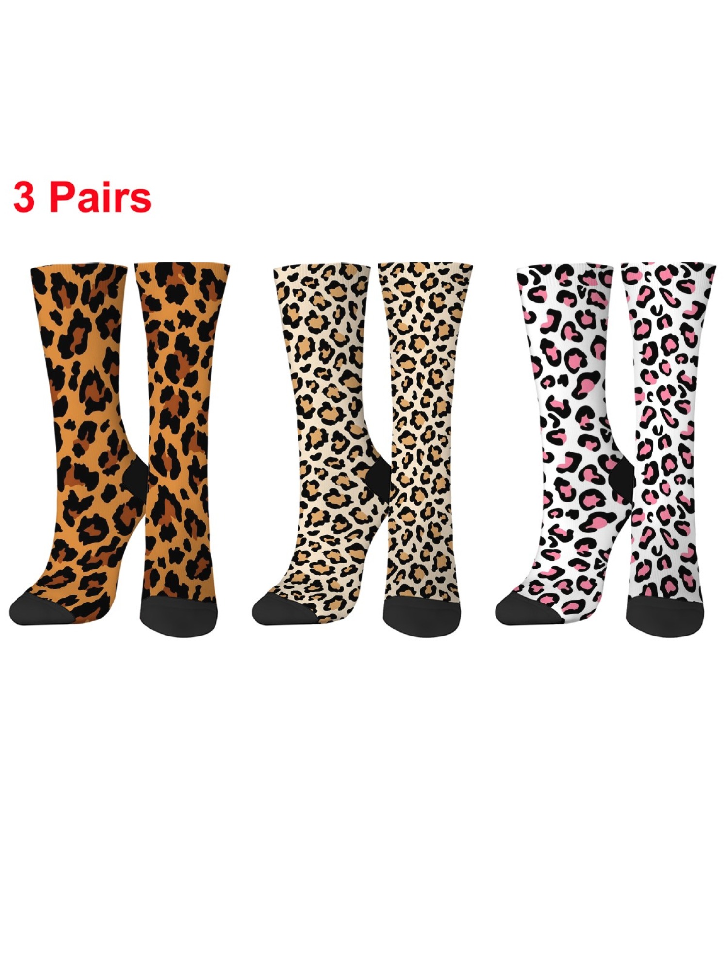 "Wild Side" Leopard Print Crew Socks | Trendy Animal Pattern Sock Set (3 Pairs)