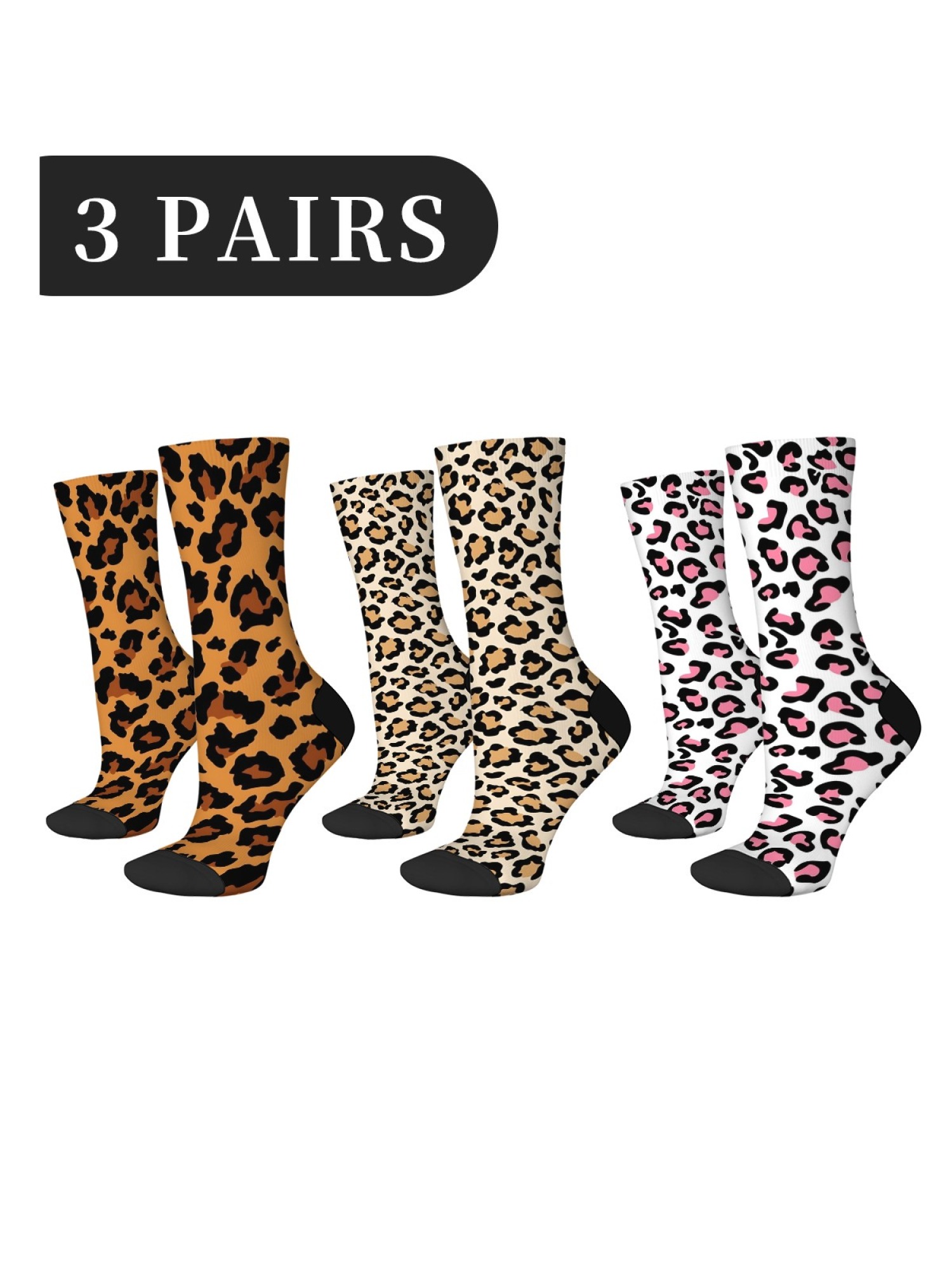 "Wild Side" Leopard Print Crew Socks | Trendy Animal Pattern Sock Set (3 Pairs)