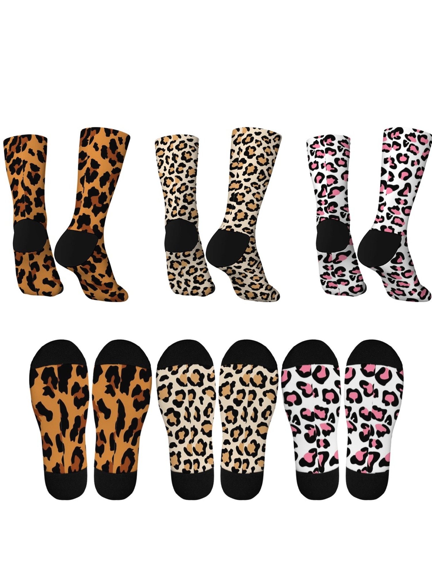 "Wild Side" Leopard Print Crew Socks | Trendy Animal Pattern Sock Set (3 Pairs)